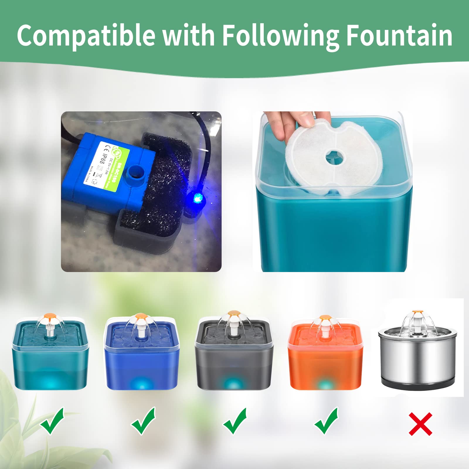 8 Pack - Cat - Water - Fountain - Filters With 8 Sponges, Replacement Filters For 67Oz/2L Pet Drinking Fountain Dog Water Dispen