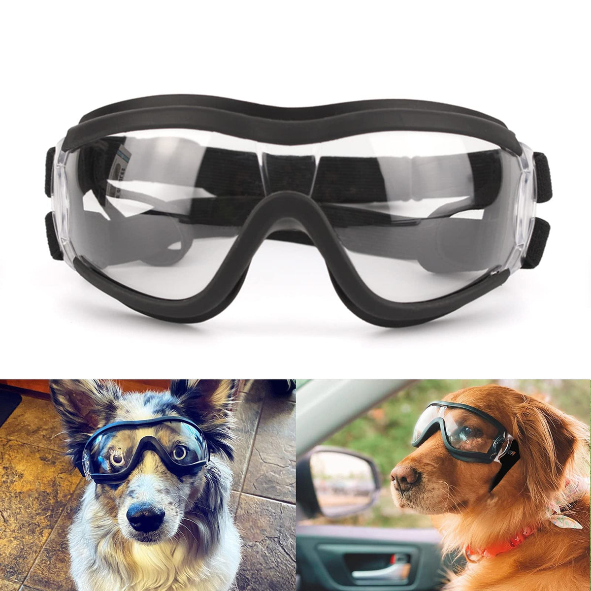 Namsan Dog Sunglasses Medium To Large Dog Uv Transparent Goggles Windproof Anti-Dust Snowproof Pet Glasses With Elastic Straps, Clear