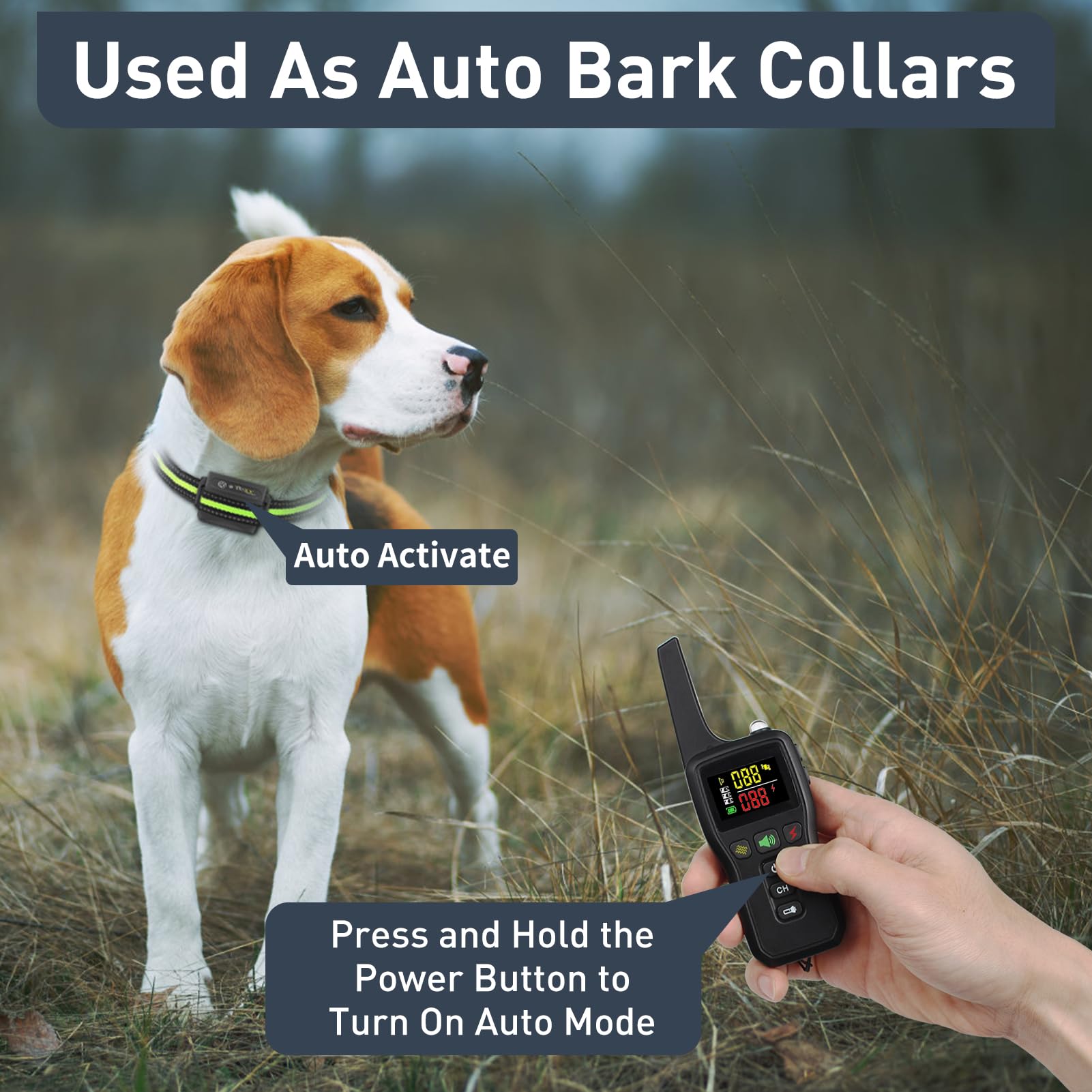 Petjoy Dog Bark Collar With Remote, Bark And Training Collar 2-In-1, Auto Bark Collar With Safe Shock (Level 1-100), Vibration (