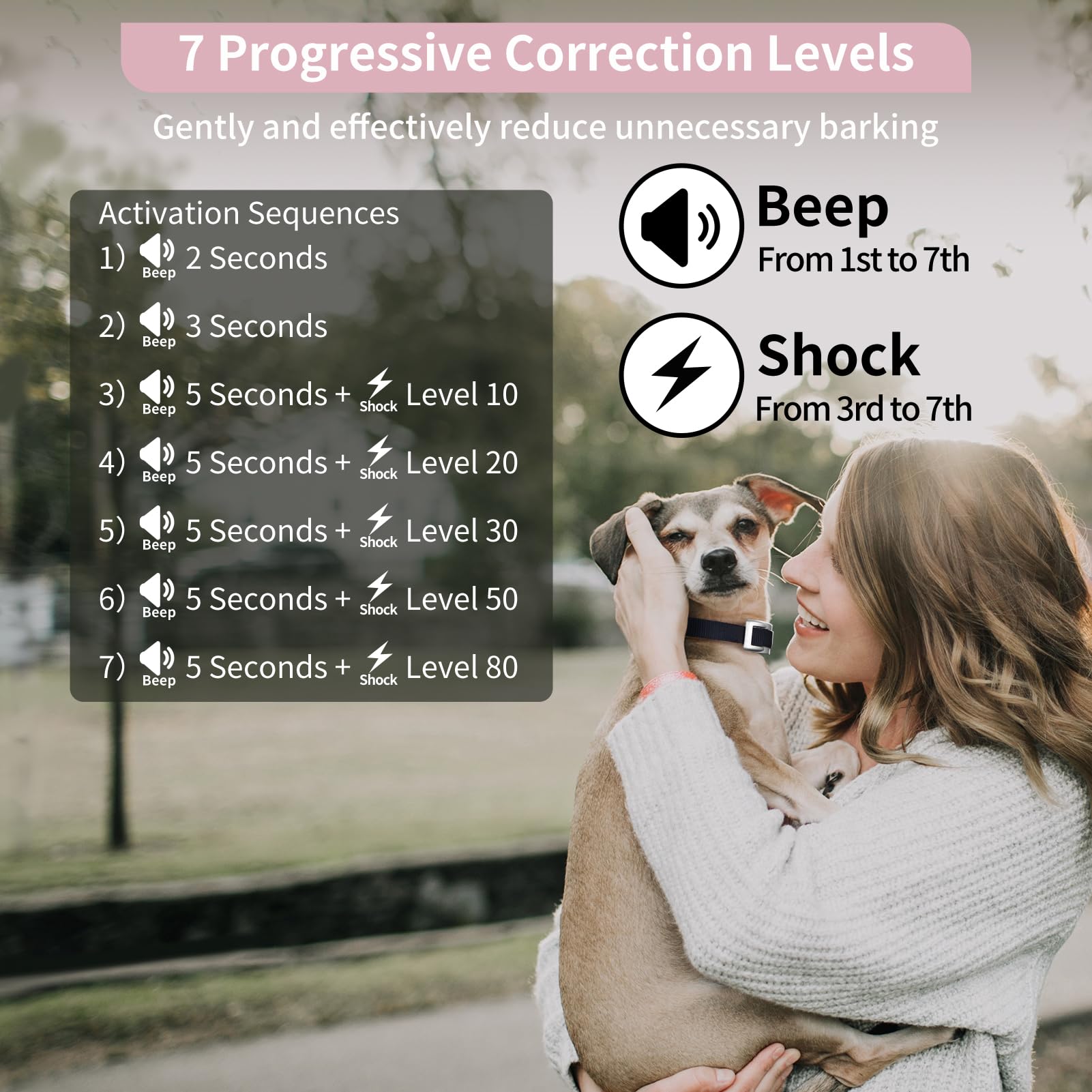 Petjoy Anti Bark Collar For Medium & Large Dogs - Dog Bark Control Collar With Beep & Shock - 5 Adjustable Sensitivity Levels (S