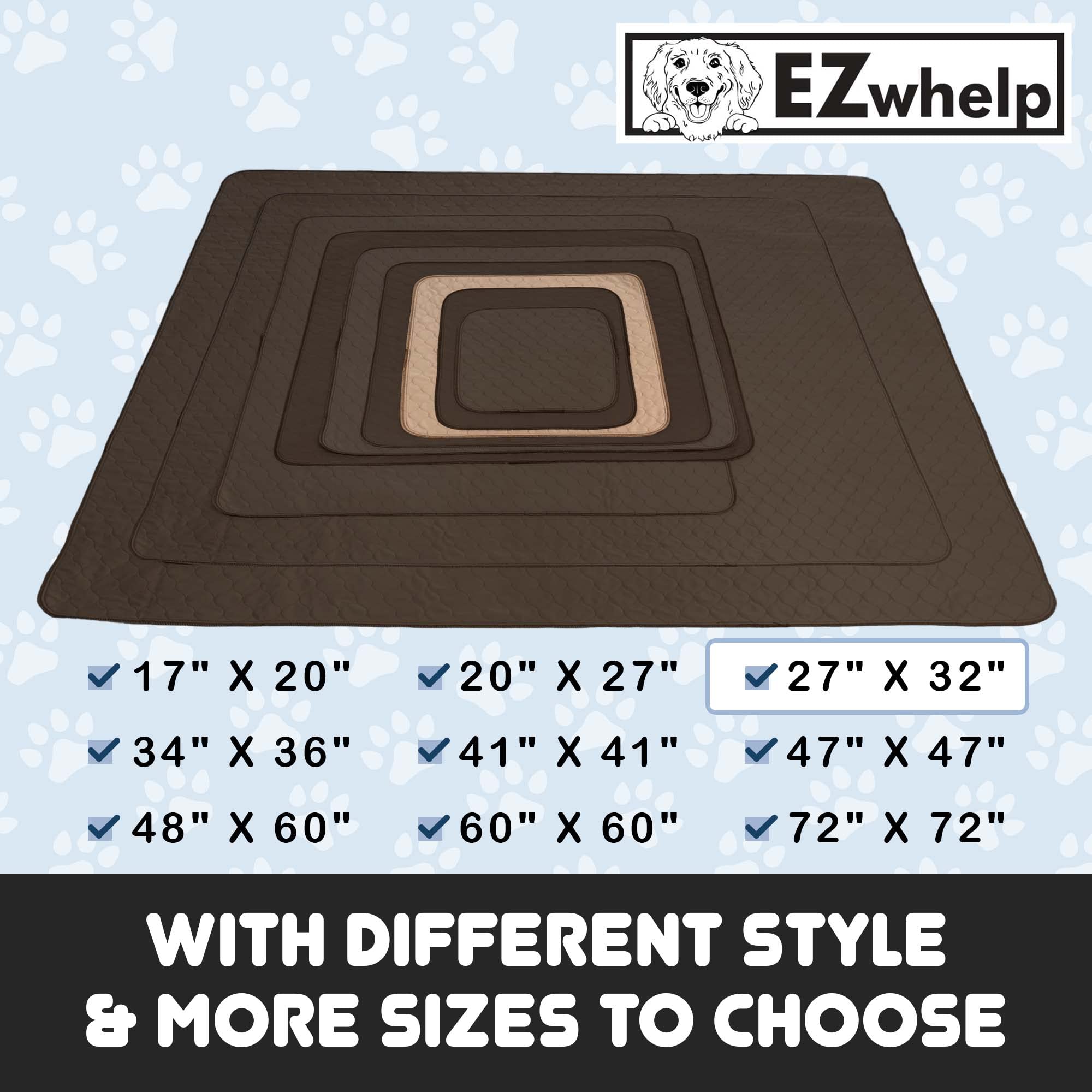 Ezwhelp Reusable Dog Pee Pads - Waterproof Training Pads For Dogs - Washable & Sanitary-Rounded Corners-Laminated, Lightweight, Durable - Pet Essentials For Puppy Training And Whelping - 27'X32'