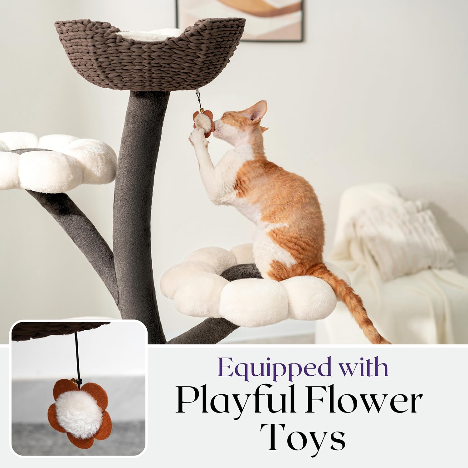 Catry Blossom 6-Level Multi-Activity Cat Tree With Plush Flower Perches, Leaf Hammock, Handwoven Baskets, Recycled Paper Rope Sc