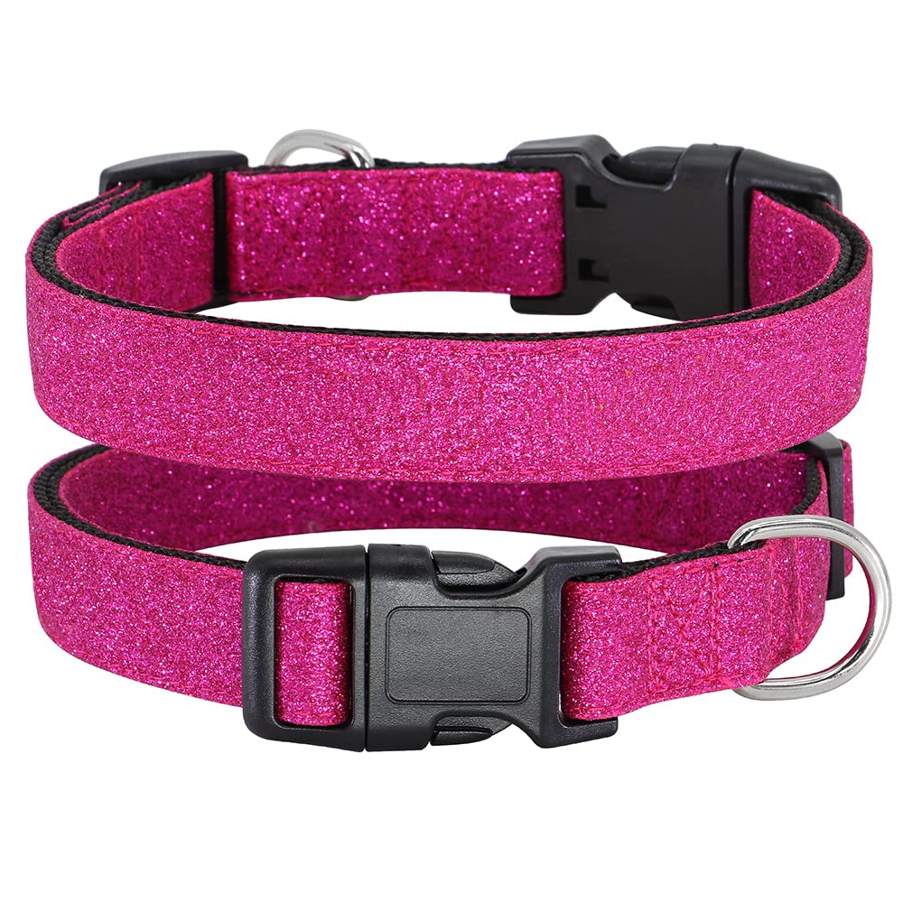 Tdtok Glittering Basic Dog Collar, Comfy & Durable Dog Collar For Small Medium Large Dogs With Eco-Friendly Plastic Buckle, Adjustable Stylish Nylon Dog Collars, Fit Necks: 9.8-22.4’’ (L, Rosy)