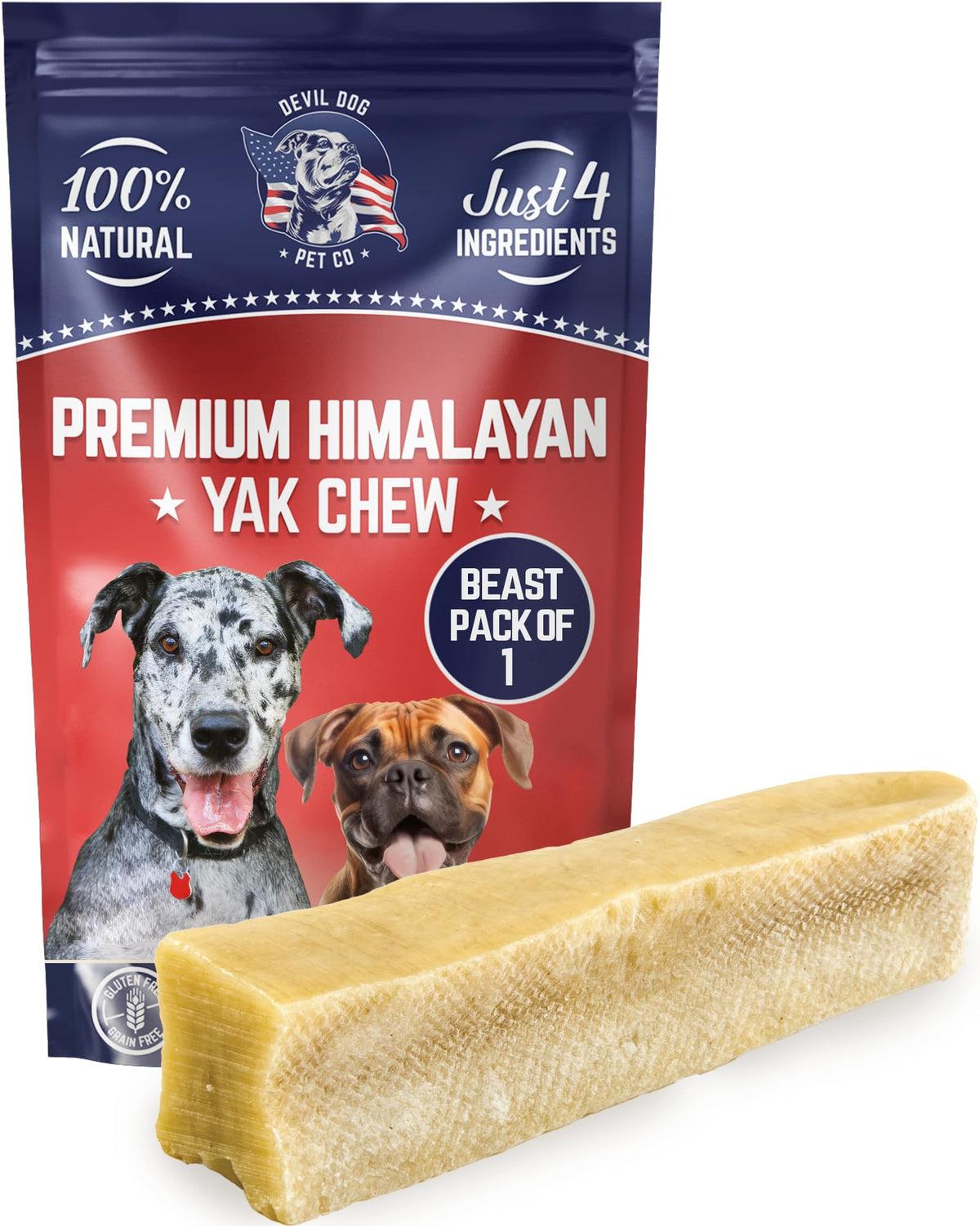 Devil Dog Pet Co. Himalayan Yak Cheese Dog Chews, Beast - 1 Pack, 100% Natural & Healthy, Lactose-Free, Long-Lasting Dog Treats, Premium Yak Milk Chew Bones For Dogs