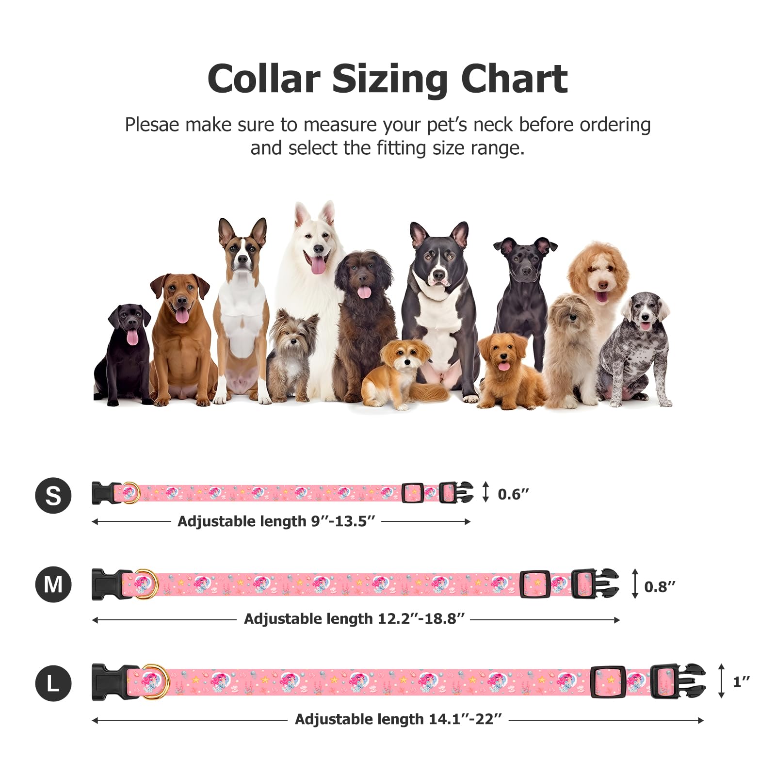 Handmade Dog Collar for Small Medium Large Dogs,Pink Mermaid with Pendant Fall and Winter Fashions Dog Collar,Ideal for Girl Dog