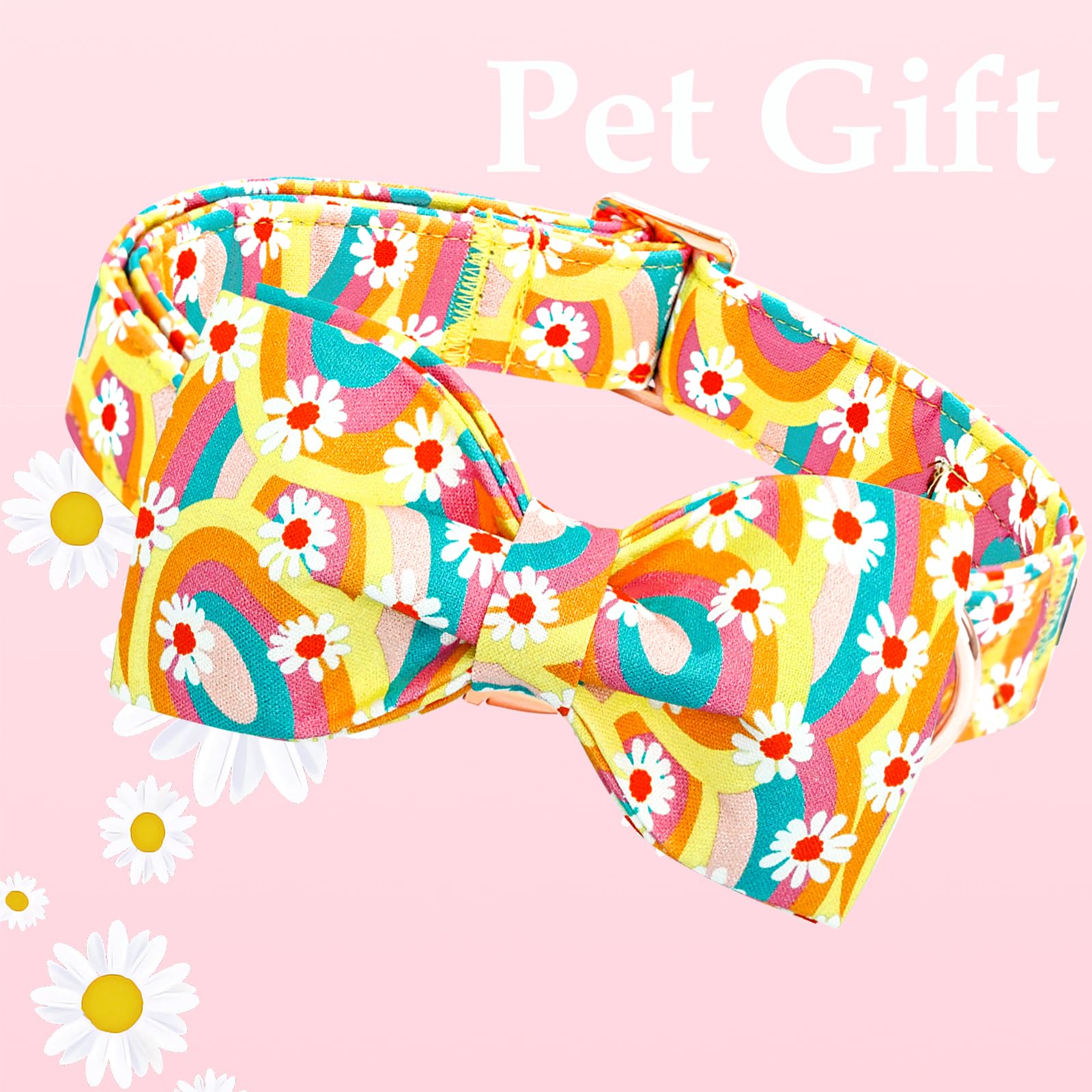 Lionheart glory Dog Collar, Sunflower Pattern Dog Bow Collar Boy Girl Dog Collars with Bows Adjustable Durable Collar for Small