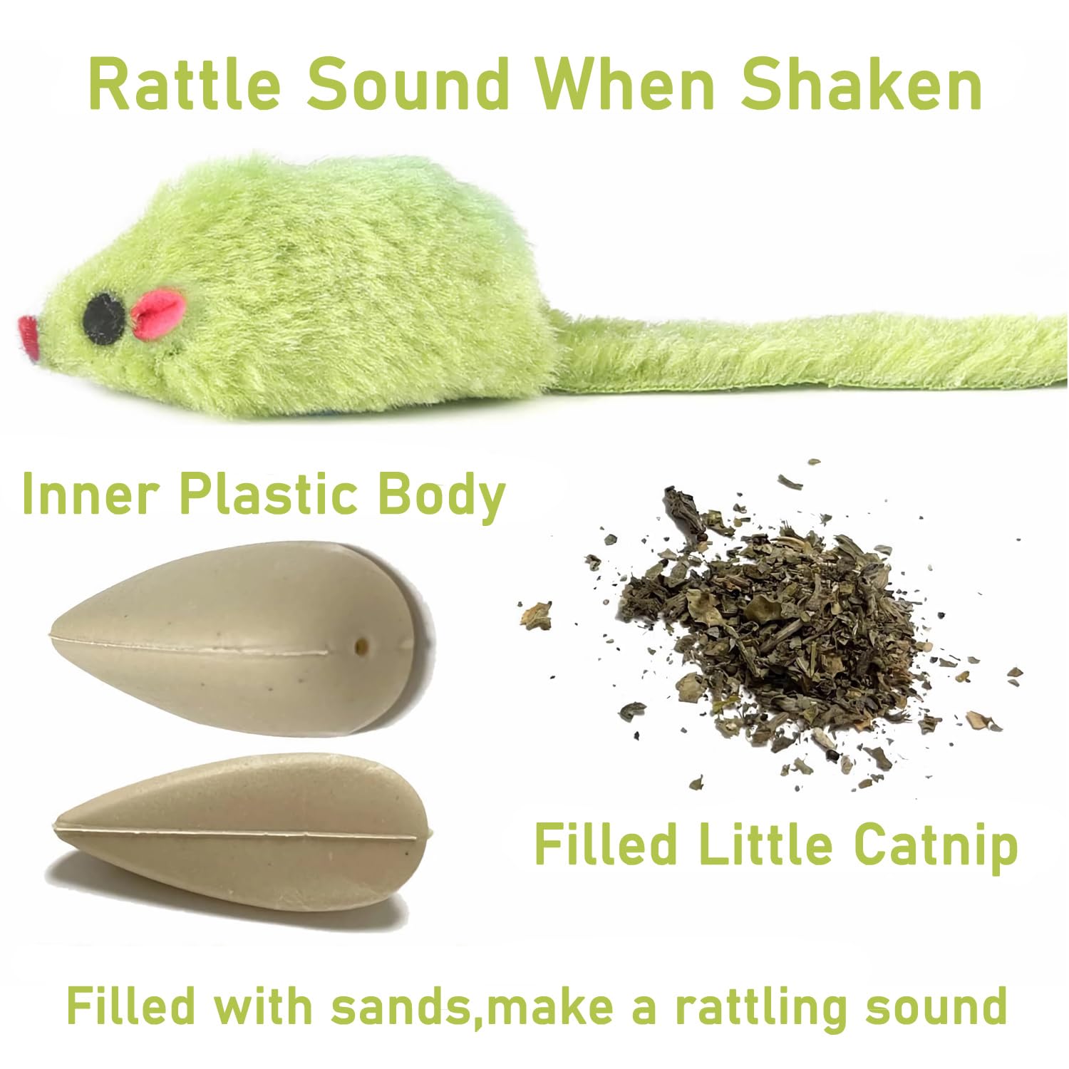 Maiguangta 12PCS Cat Mouse Toys,Faux Fur Cat Mice Toys with Plastic Body, Interactive Catnip Toys for Indoor Cats,Perfect for Ki