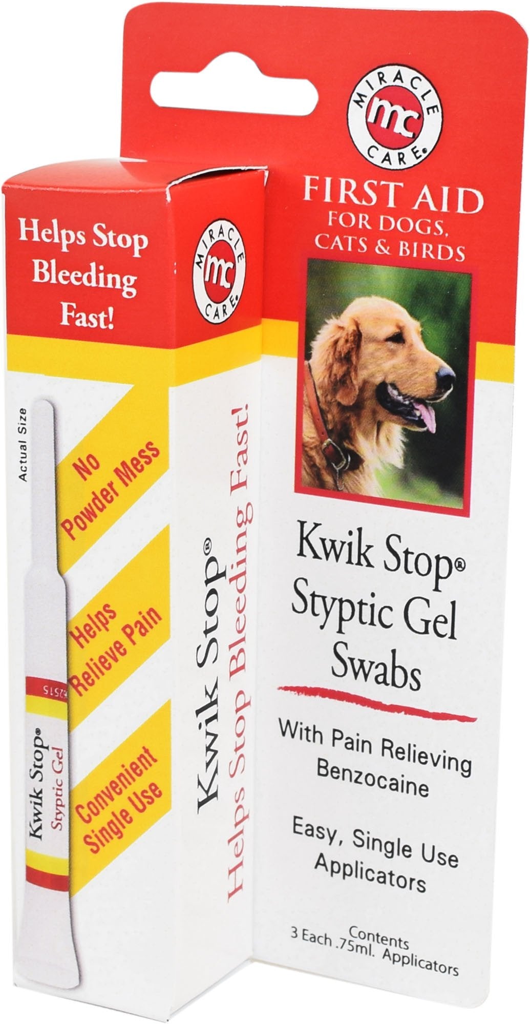 Miracle Care Kwik Stop Styptic Gel Swabs For Dogs, Cats, And Birds, Fast-Acting Blood Stop Swabs For Pets, Quick Stop Bleeding Swabs For Dog Nail Clipping, Minor Cuts, Grooming, 3 Count