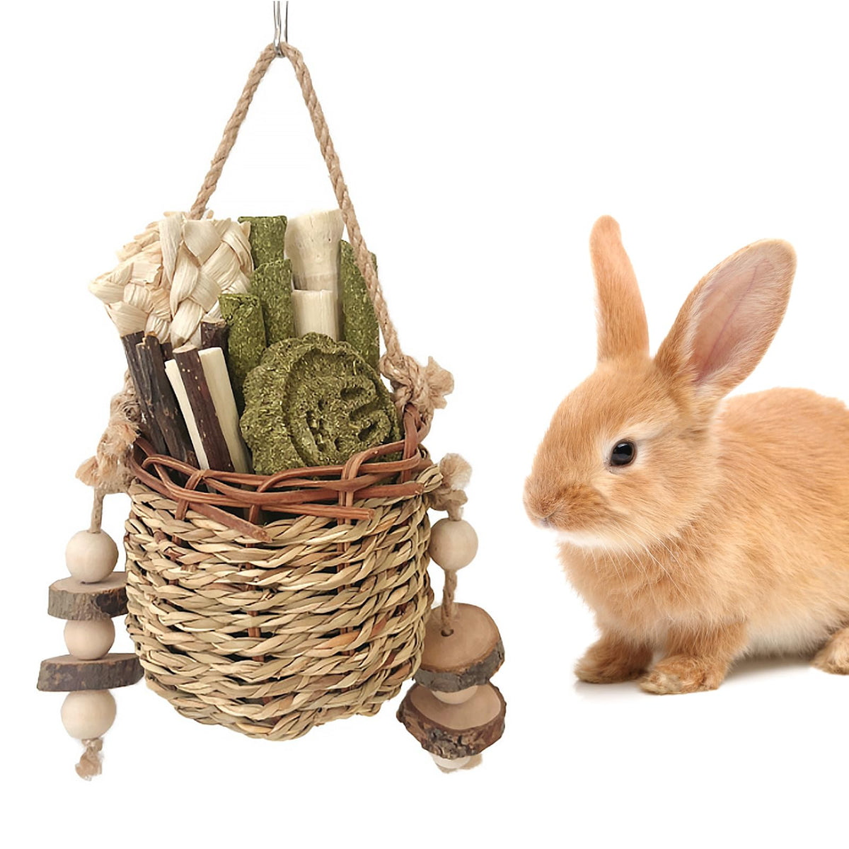 starfa lab Rabbit Chew Toys,Natural Seagrass Hanging Chew Toy,Woven Water Plant Treat for Rabbits,Guinea Pigs and Other Small Pe