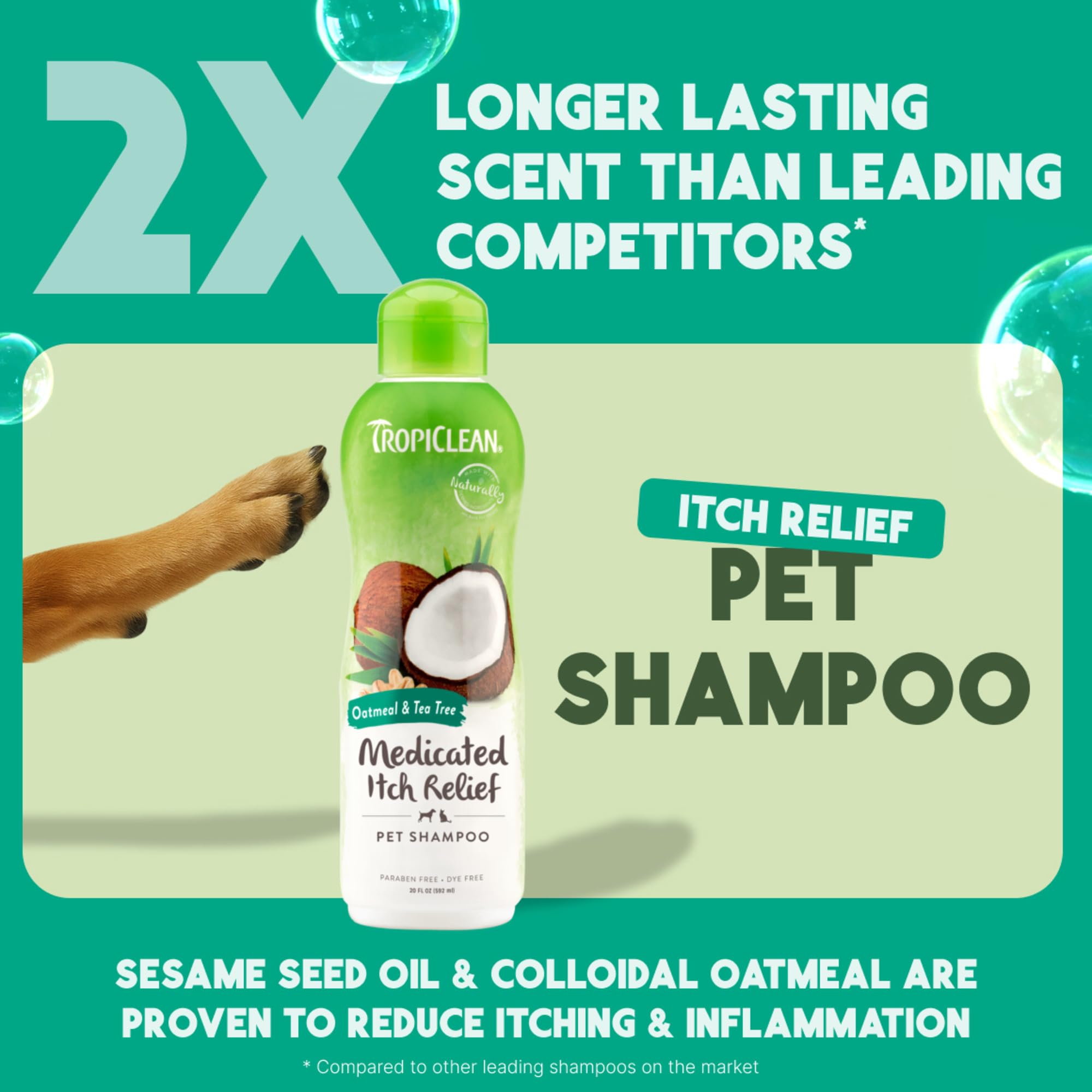 Tropiclean Oatmeal Dog Shampoo For Itchy Skin Relief, Soothing Medicated Itch Relief, With Vitamin E, Puppy Safe, Made In Usa, Cat Friendly, 20 Oz.