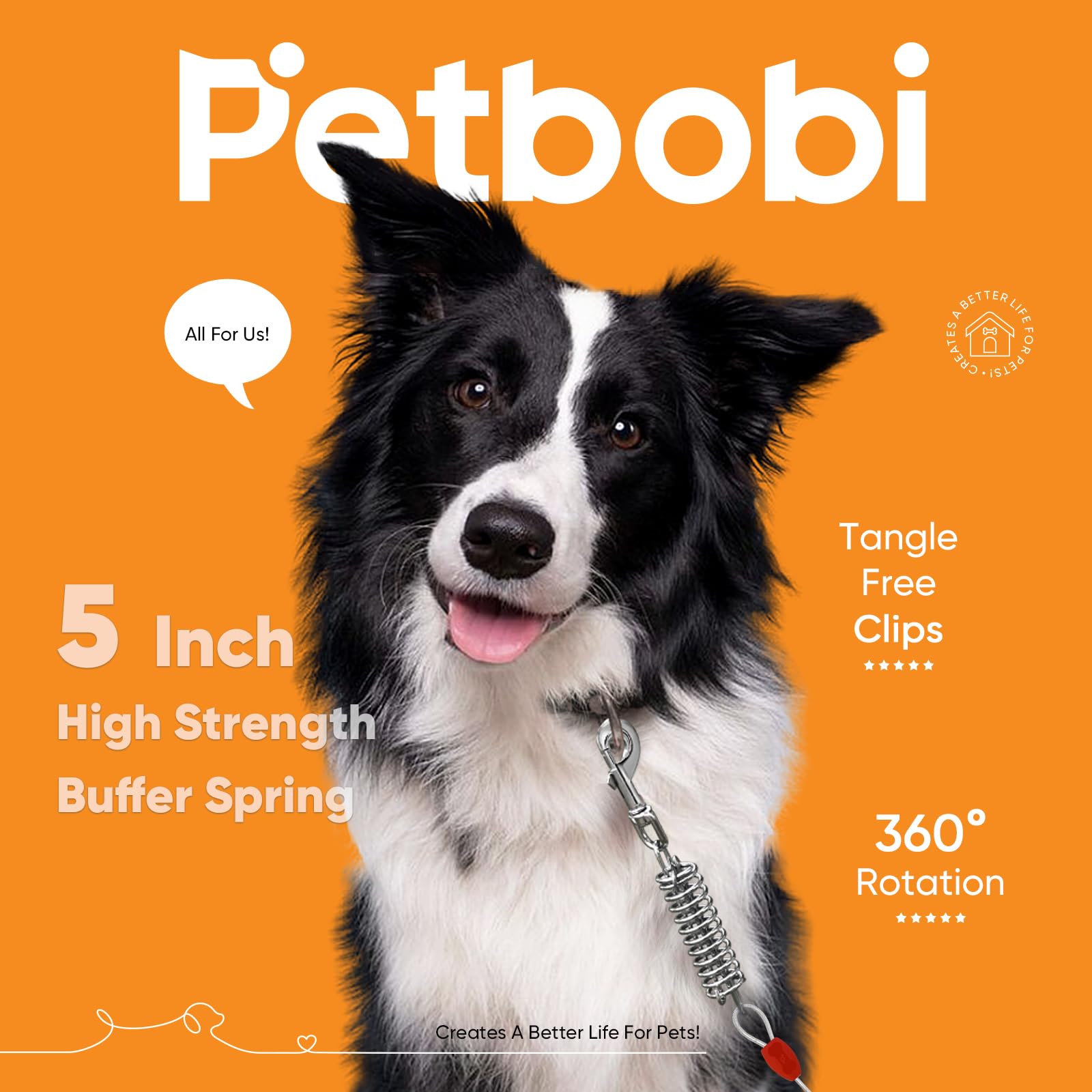 Petbobi Dog Tie-Out Cable 40Ft - Outdoor Leash 4Mm Metal Cable With Shock Absorbing Spring 360 Swivel Clips, Chain For Dogs Yard