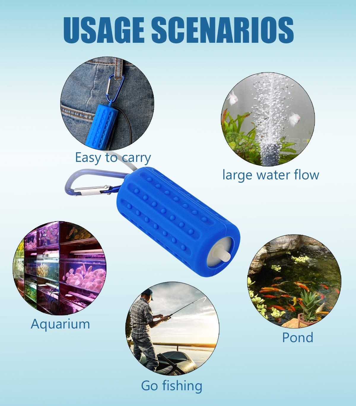 Useekoo USB Aquarium Air Pump - Ultra Durable, Quiet, Small Air Bubbler with Air Stone & Silicone Tube - Dark Blue