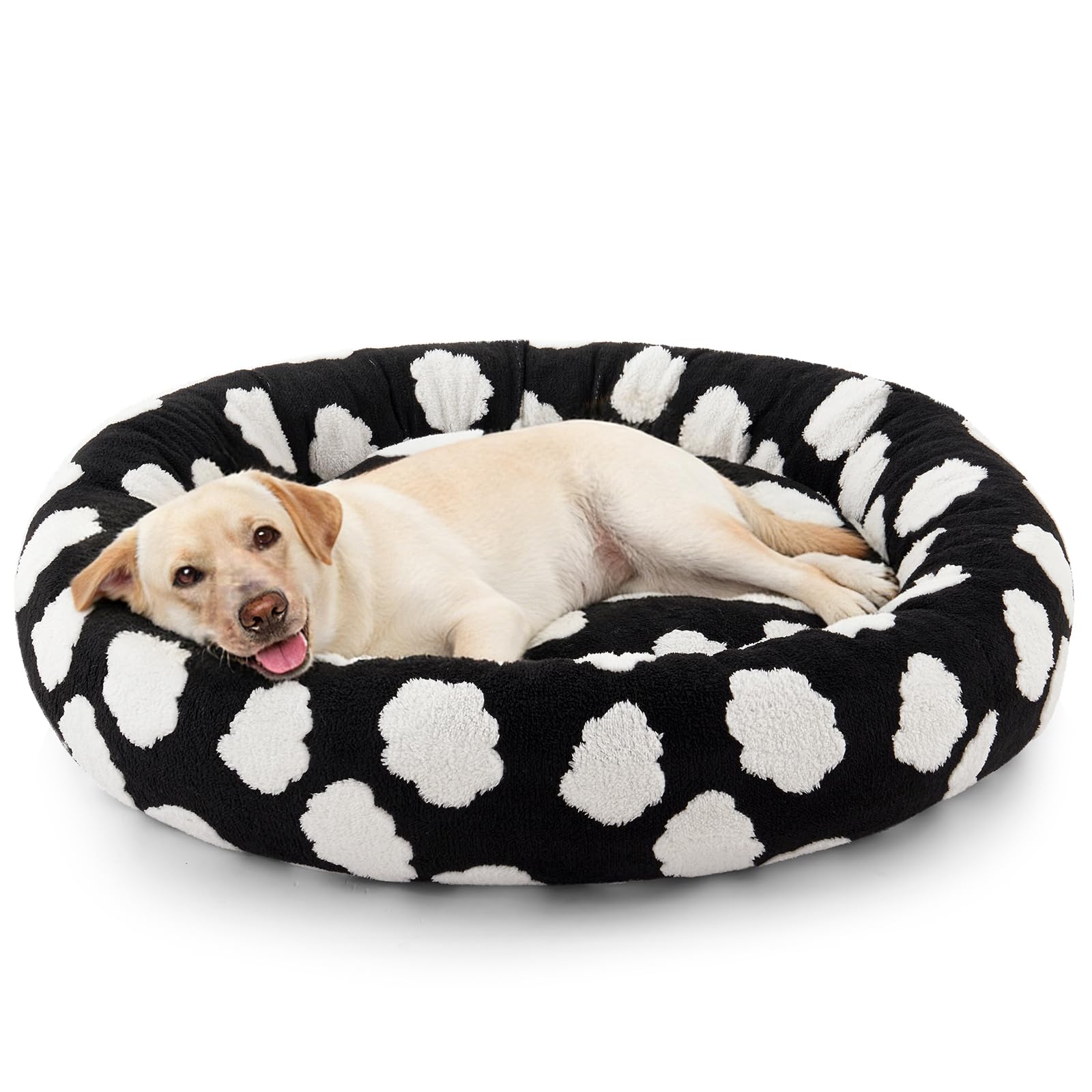 JOEJOY Donut Large Dog Bed, Cute Round Calming Dog Bed with Removable Washable Cover, Orthopedic Pet Beds with Jacquard Shaggy P