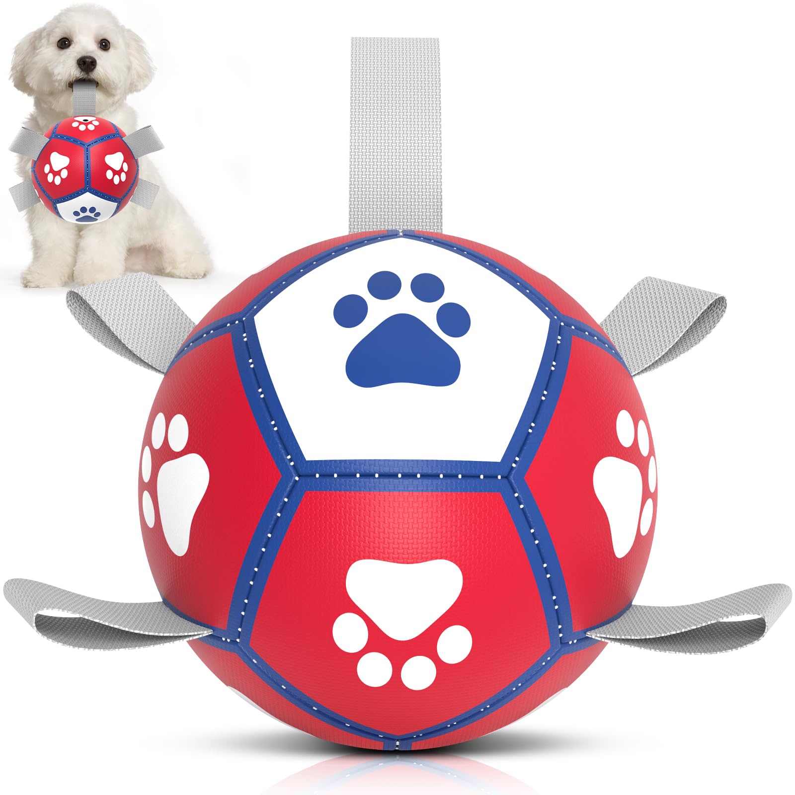 Dog Toys Soccer Ball With Straps,Interactive Dog Balls For Tug Of War, Yard Games, Dog Waterpool Toy, Herding Ball For Small Dog