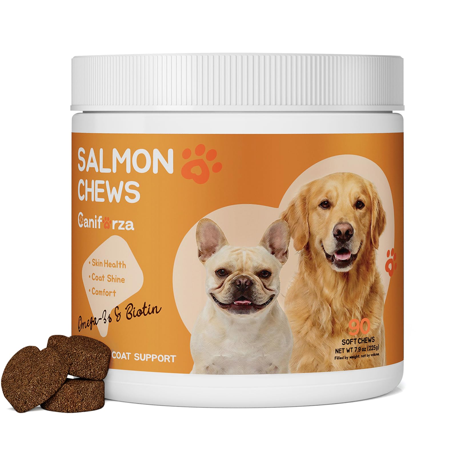 Caniforza Omega 3 Fish Oil 90 Soft Chews for Dogs with Algae Omega-3, Salmon Oil, Kelp & Biotin | Skin & Coat Support, Comfort f