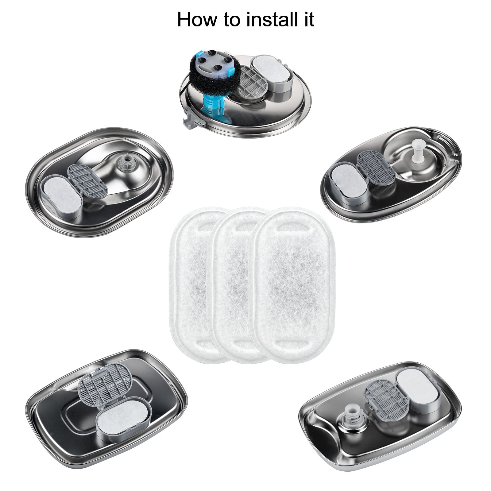 Lawfery Cat Water Fountain Filters (4+4 Pack), For 3.2L/108Oz Stainless Steel And Bento Cat Water Fountains, 4 Carbon Filters &