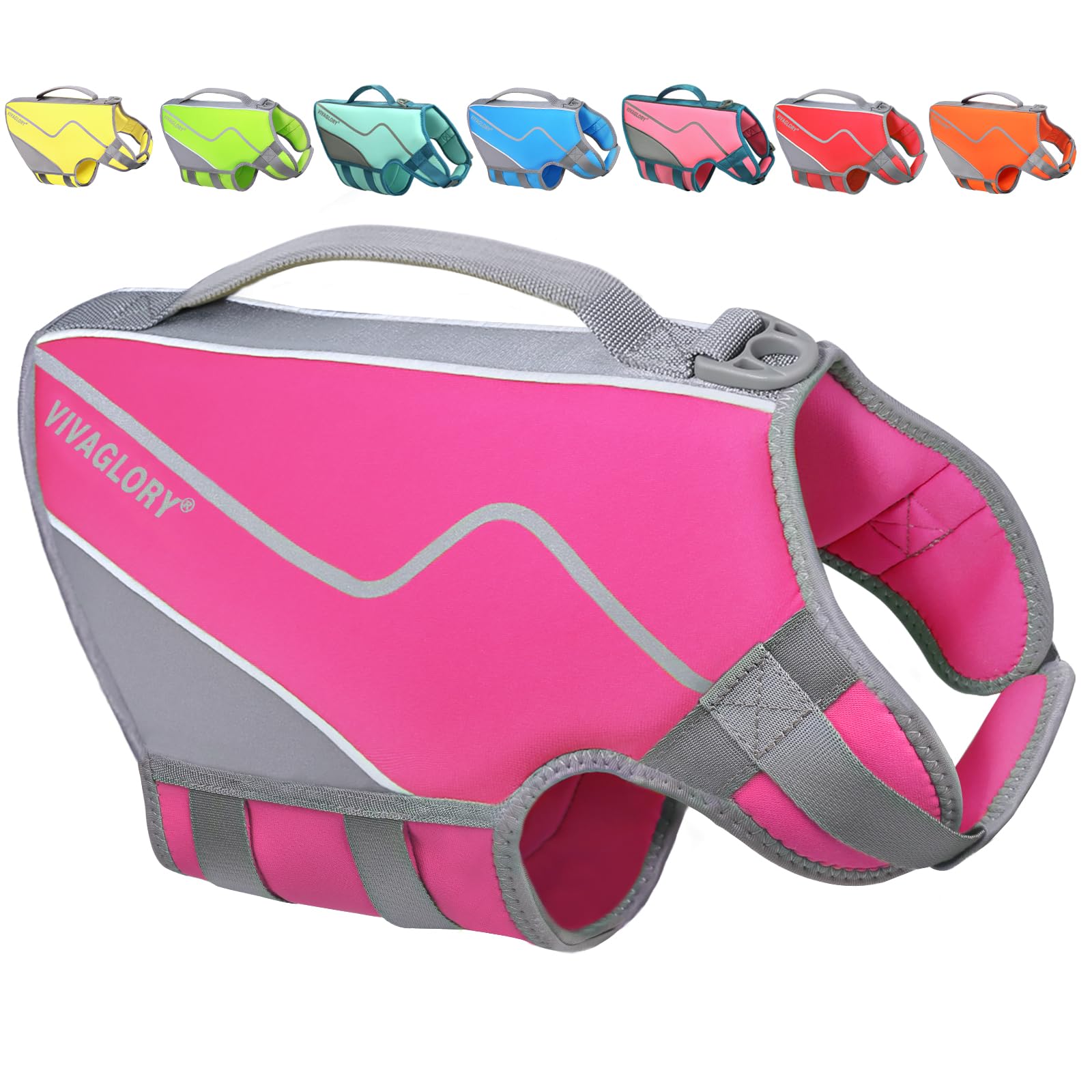 Vivaglory Neoprene Dog Life Jacket Dog Lifejacket For Boating Hunting & Swimming, Lightweight With Leash Ring, M, Pink