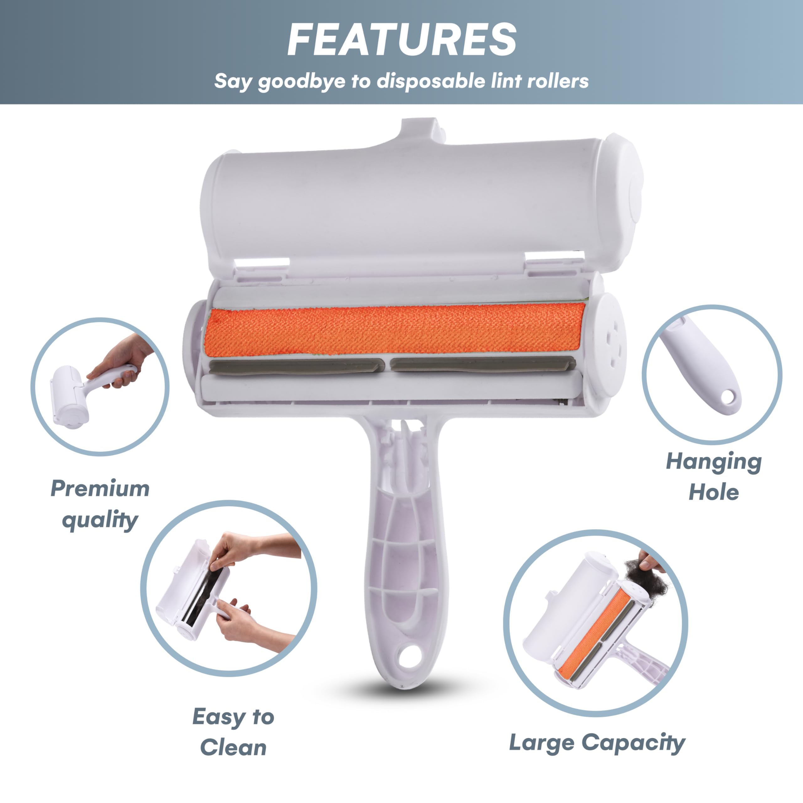 Easygleam Reusable Lint Roller For Pet Hair - Dog And Cat Fur Remover - Removal Tool For Furniture, Couch, Carpet, Car Seats, Cl