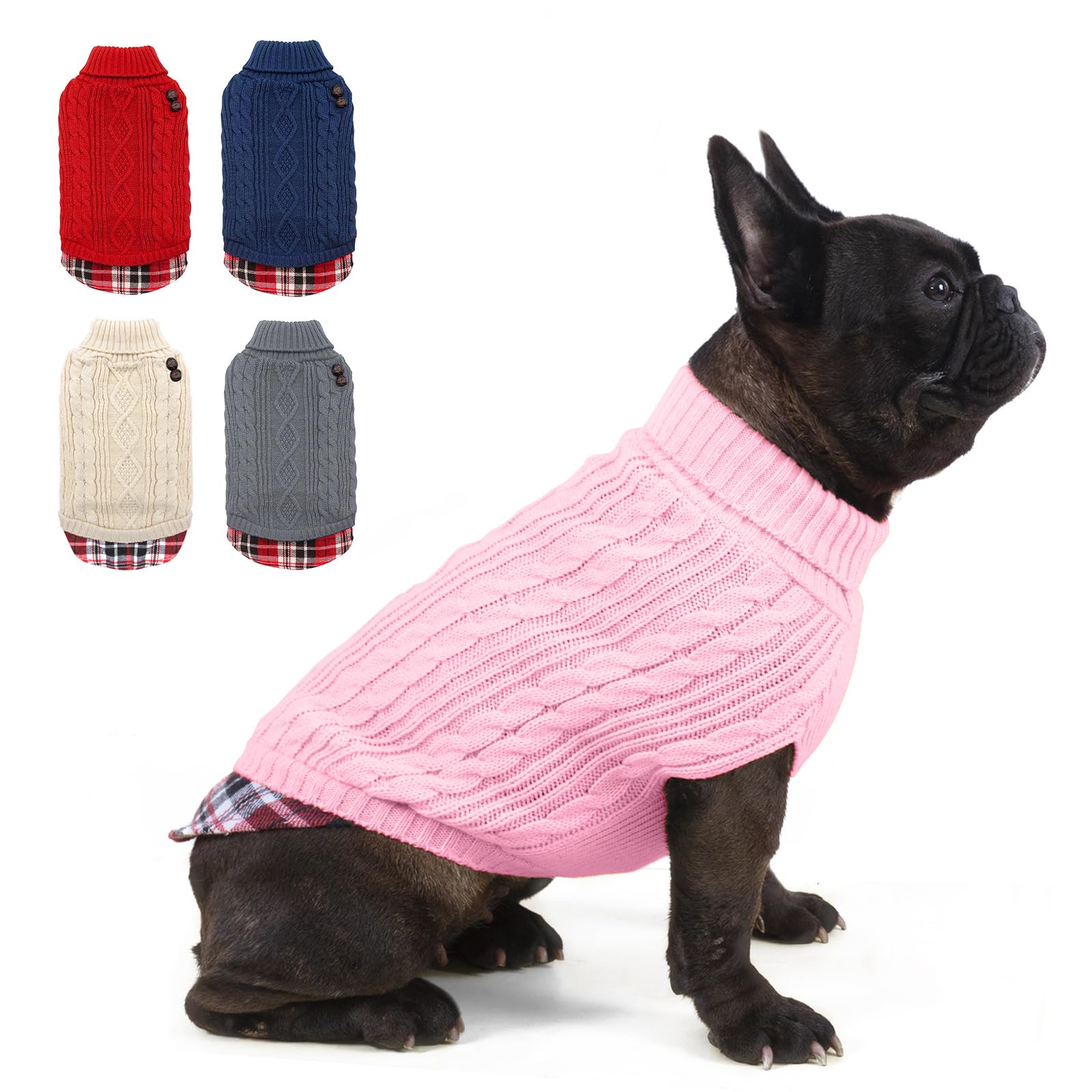 Kyeese Dog Sweaters With Leash Hole Dog Turtleneck Sweater Knitwear With Gingham Warm Pet Coat For Fall Winter
