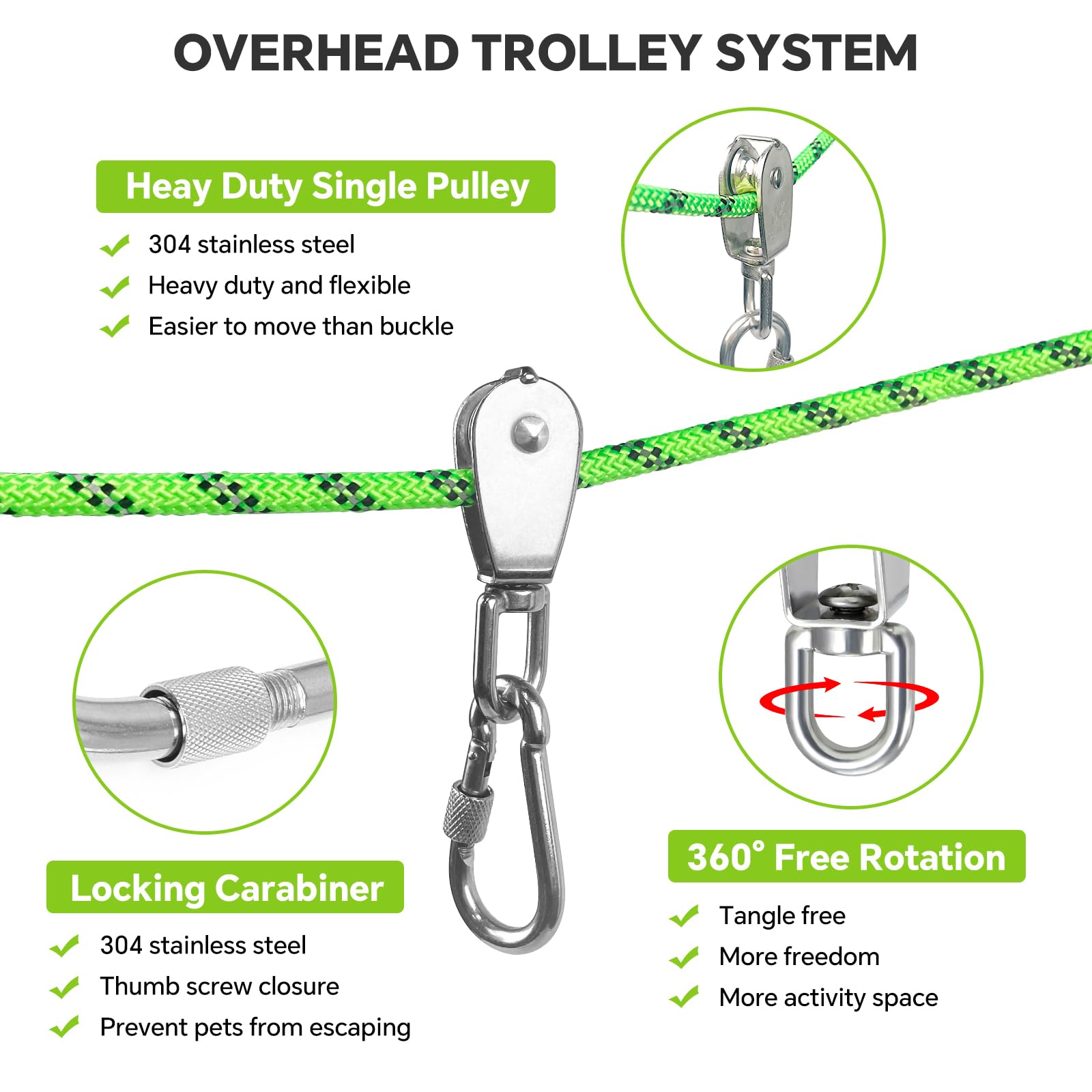 Dog Camping Essentials 50Ft Portable Overhead Trolley System Pet Camping Leash For Dogs Up To 200Lbs Dog Runner For Yard