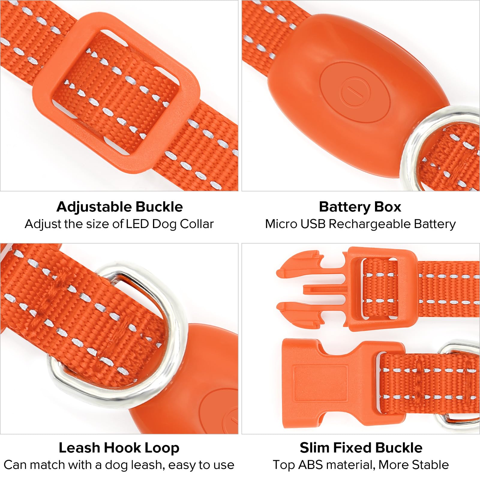 Bseen Light Up Dog Collars For Small Dogs - Rechargeable Led Puppy Collar - Glowing Cat Collars - Dog Camping Gear Dog Lights For Night Walking(Orange, Xs)