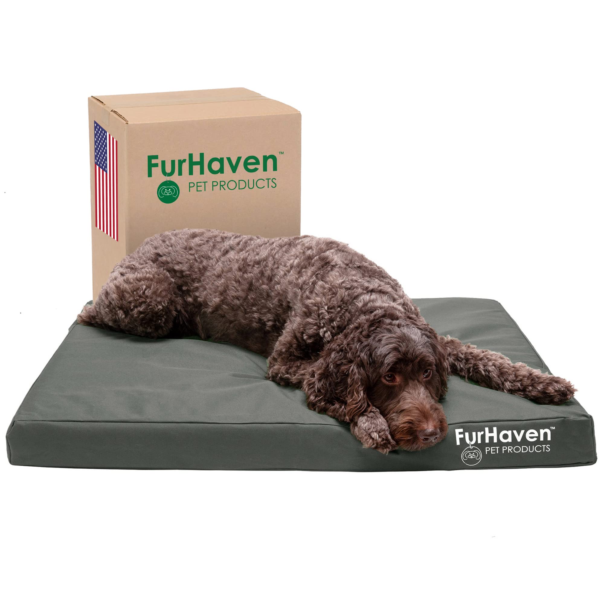 Furhaven Water-Resistant Orthopedic Dog Bed for Large/Medium Dogs w/ Removable Washable Cover, For Dogs Up to 55 lbs - Indoor/Ou