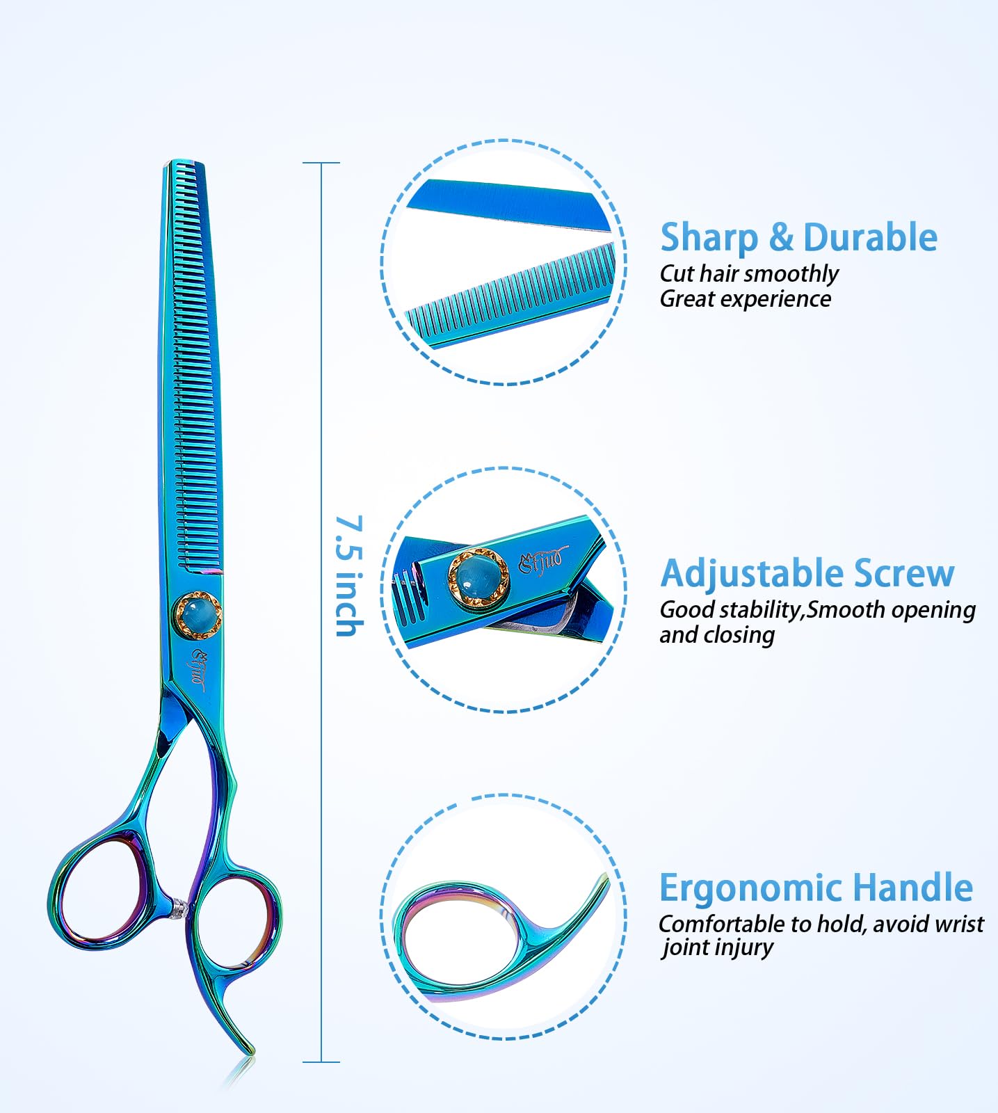 Stjuo 7.5'' Dog Thinning Scissors For Grooming 440C Stainless Steel Green Professional Pet Trimming Scissors Sharp Blades Cuttin