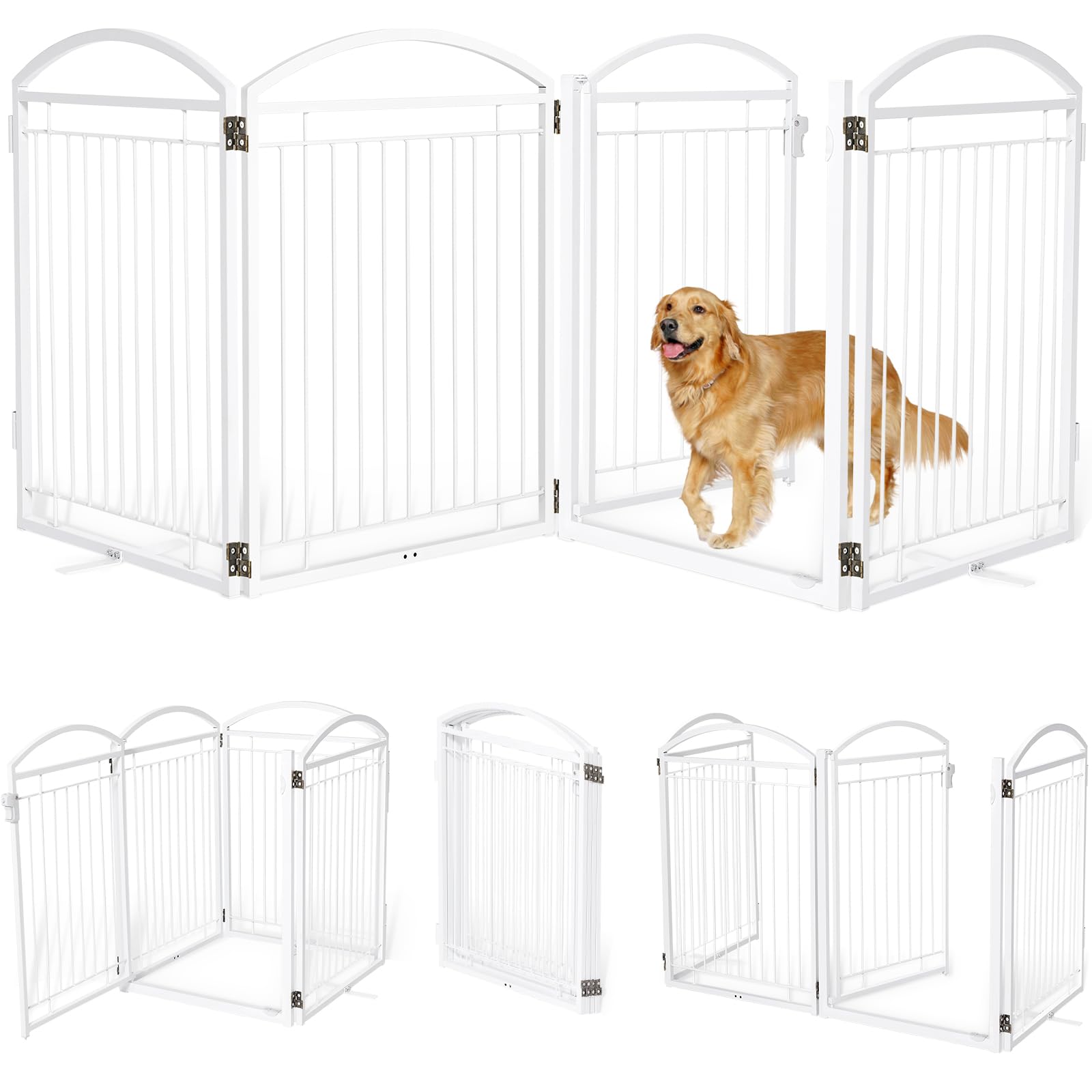 Full Metal Free Standing Dog Gate with Door for Outdoor Indoor,96'' Extra Wide 36'' Tall Dog Gates for Doorways,Large Openings,D