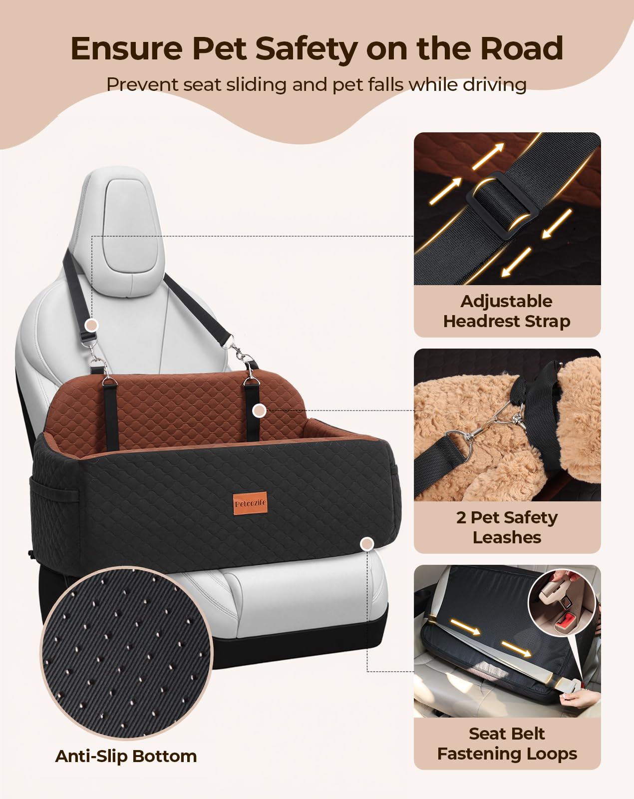 Dog Car Seat for Large Medium Dogs, Pet Car Seat Under 55 lbs or 2 Puppies, Removable Washable Pets Travel Booster Bed for Autom