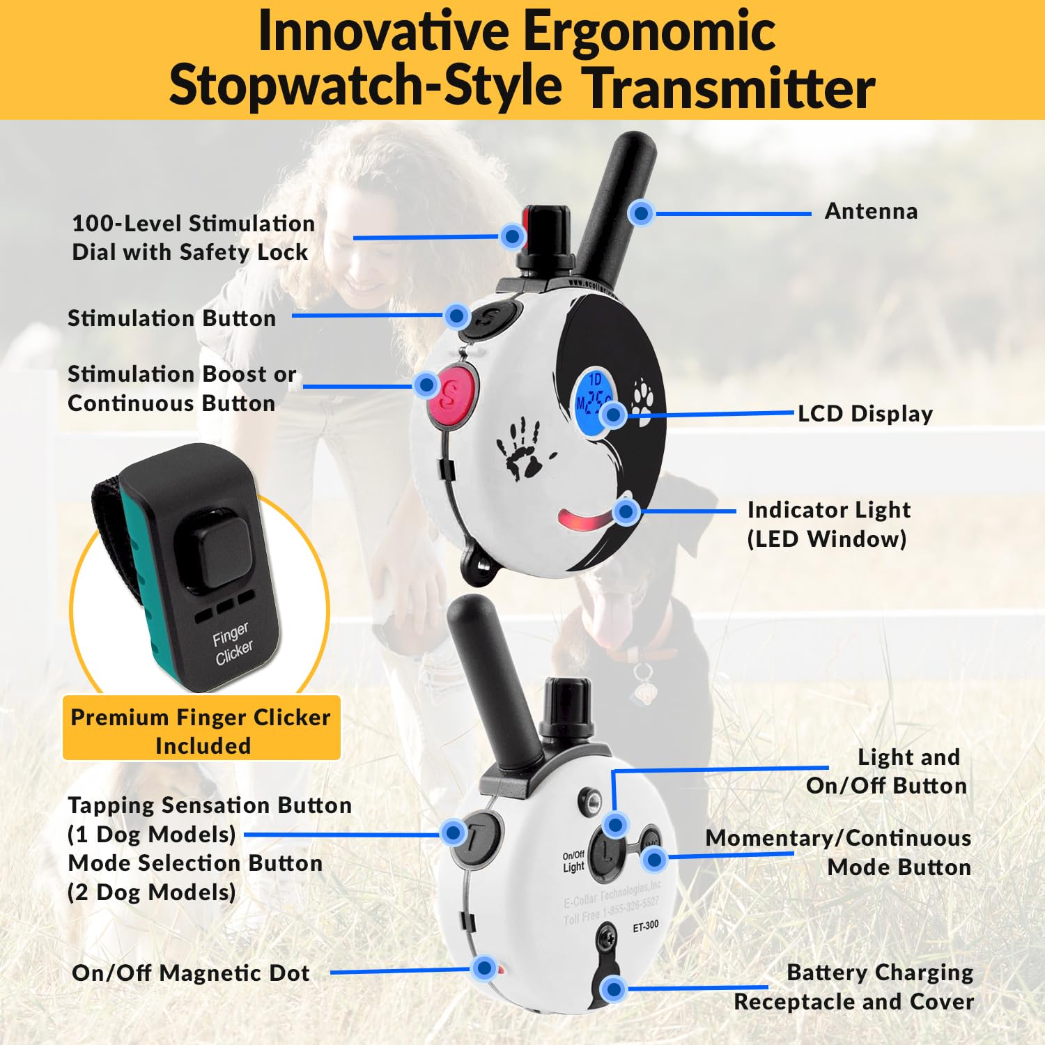 Mini Educator E-Collar Remote Dog Training Collar, Waterproof, 100 Levels, Vibration, Light, Sound, For 2 Dogs, Model ZEN-302, Zen Color