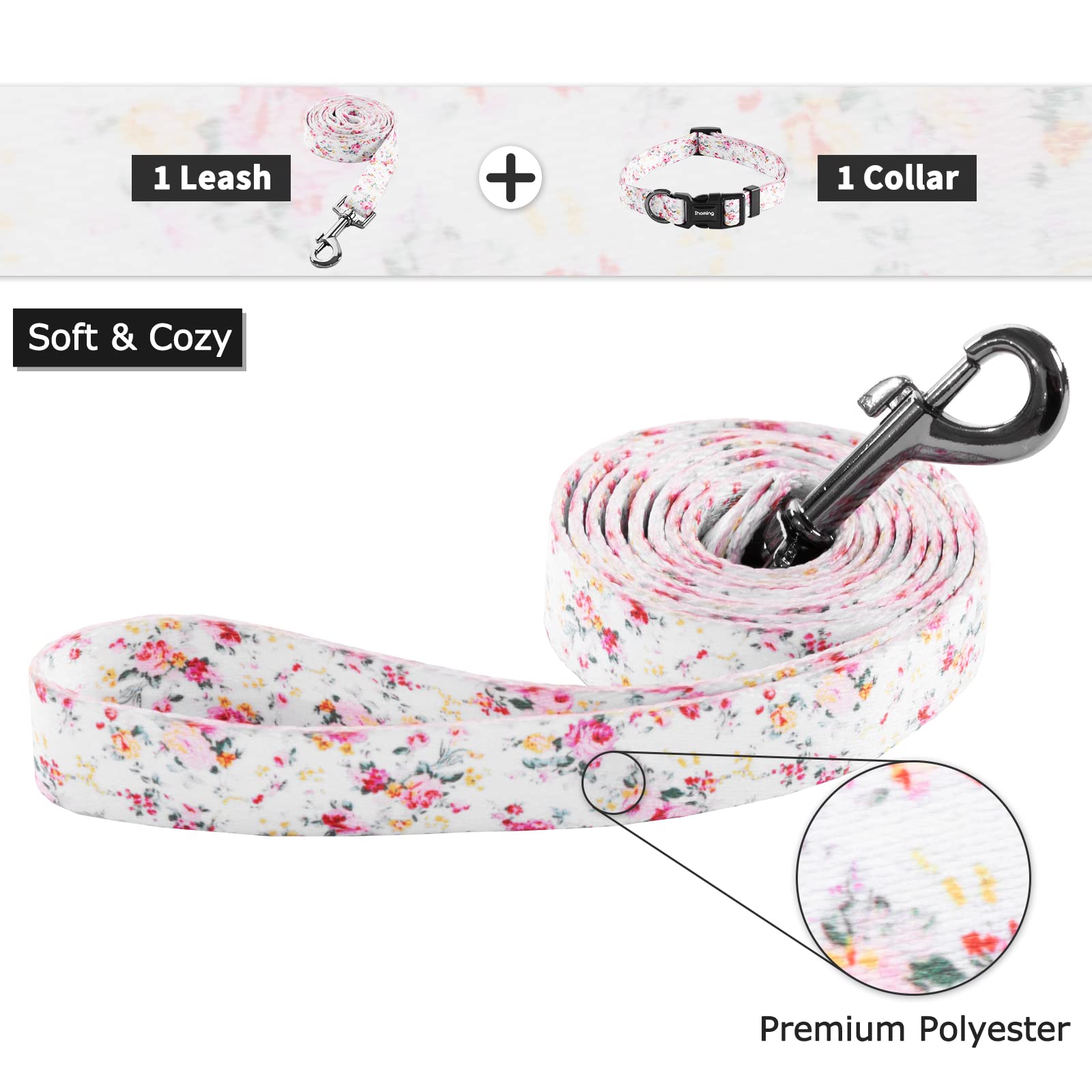 Ihoming Dog Collar And Leash Set For Daily Outdoor Walking Running Training, Floral Sky Design For Medium Boys Girls Dogs Cats P