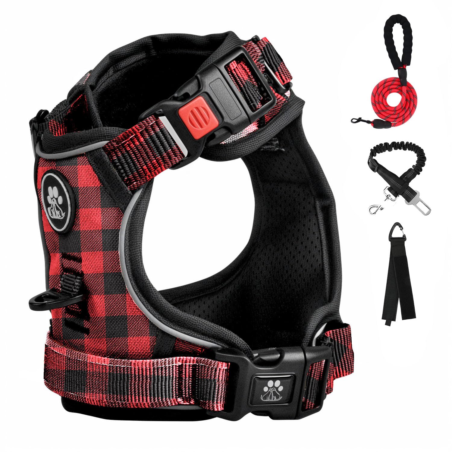 FURRYFECTION Plaid Dog Harness for Small Dogs | No Pull Reflective Pet Harness | No Choke Adjustable Dog Vest Harnesses | with L
