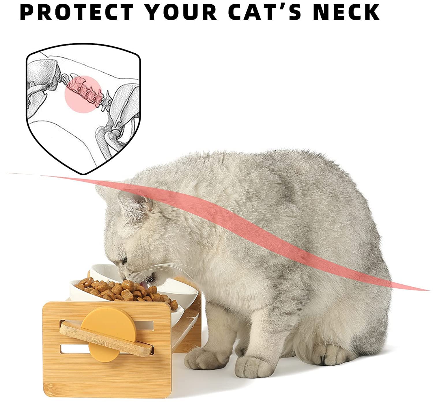 FUKUMARU Elevated Cat Ceramic Bowls, Small Dog 15