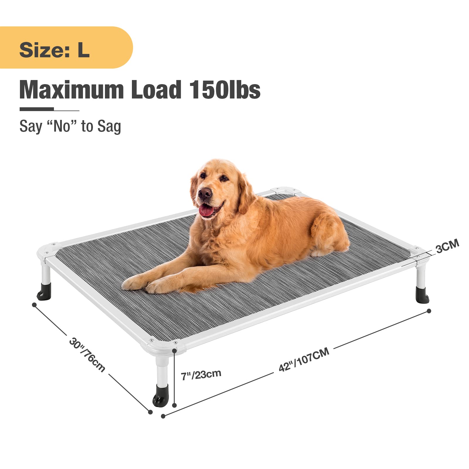 Veehoo Chew Proof Elevated Dog Bed - Cooling Raised Pet Cot - Silver Aluminum Frame And Durable Textilene Mesh Fabric, Unique De