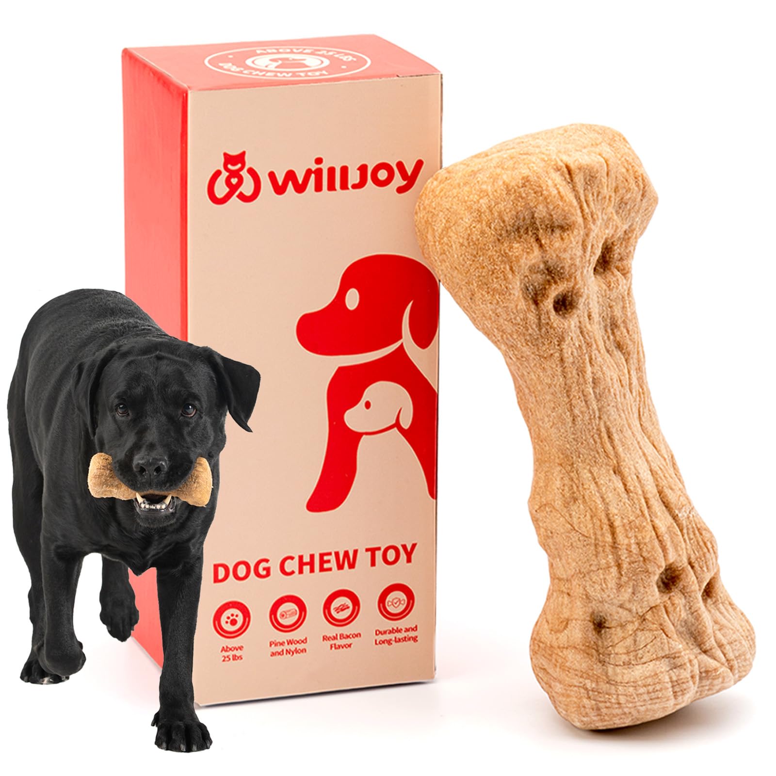 Willjoy Dog Chew Toys For Aggressive Chewers, Tough Dog Toys For Aggressive Chewers, Pine Wood And Nylon Indestructible Dog Toy,