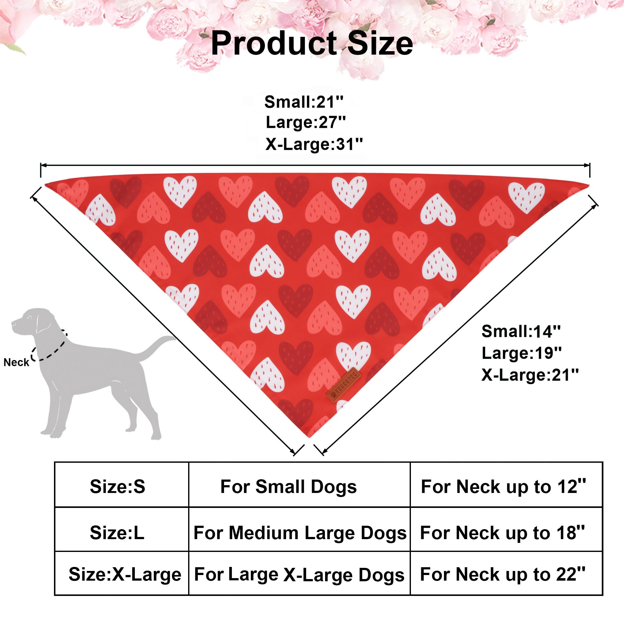 ADOGGYGO Valentine Dog Bandana, Red Blue Heart Love Pet Scarf, Adjustable Fit Pet Valentine Bandanas for Small Dogs (Small)