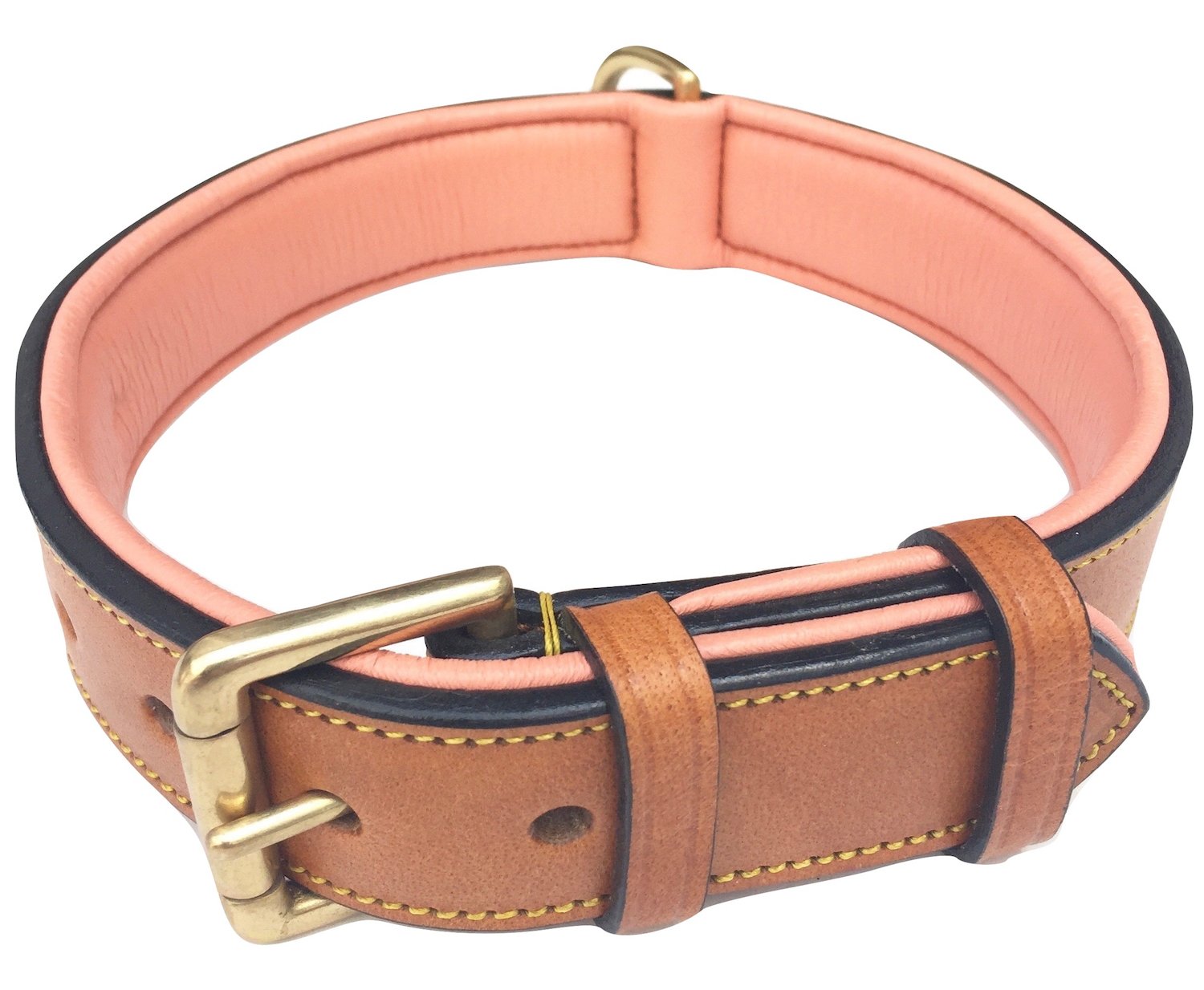 Soft Touch Collars Leather Dog Collar, Padded For Comfort, Large Tan And Coral, Real Genuine Luxury Leather