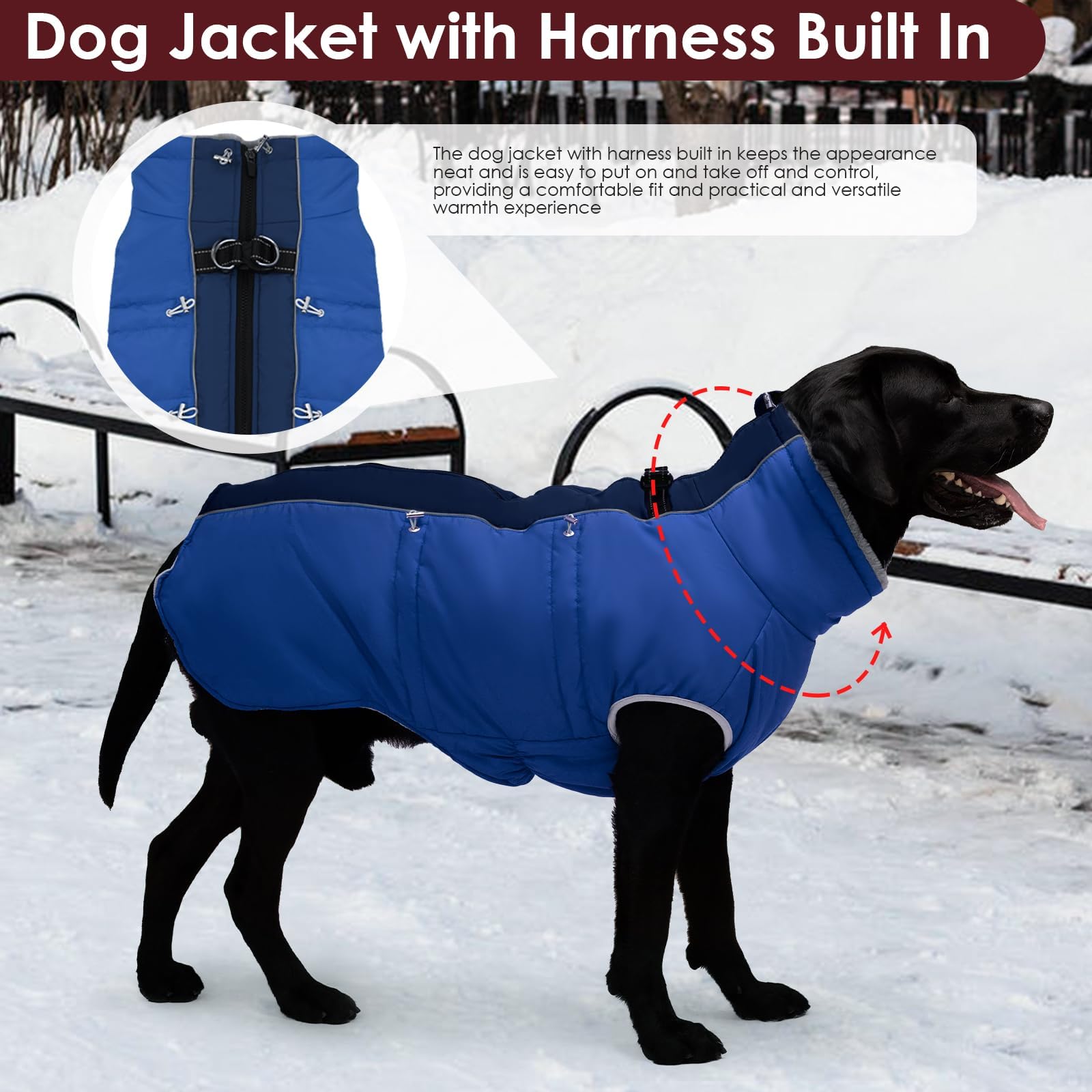 IKIPUKO Dog Coat for Large Dogs, Dog Winter Jacket-X Large Warm Zip Up Snowsuit Dog Harness Vest Reflective Water-Resistant Dog