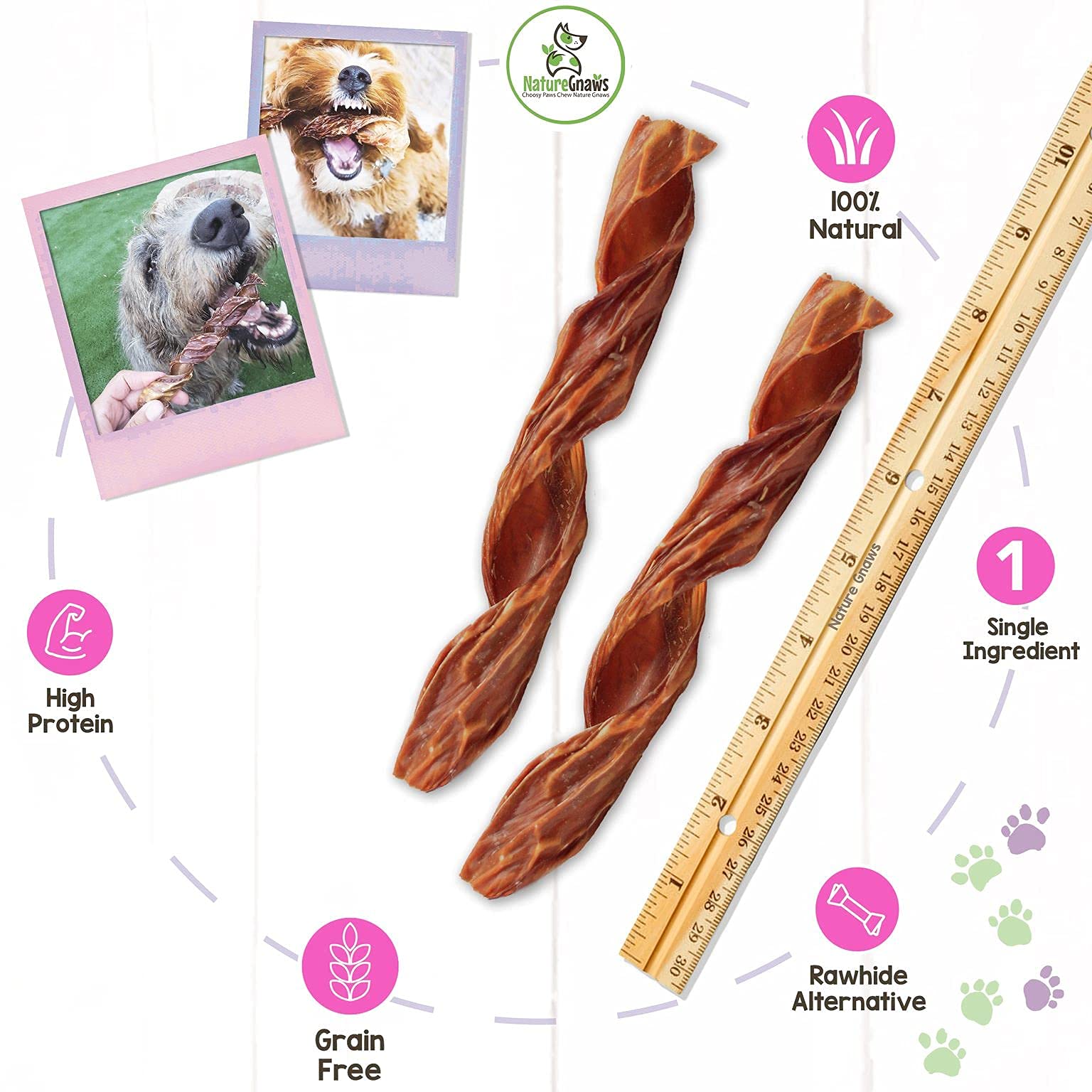 Nature Gnaws - Beef Jerky Springs for Dogs - Premium Natural Beef Gullet Sticks - Simple Single Ingredient Tasty Dog Chew Treats