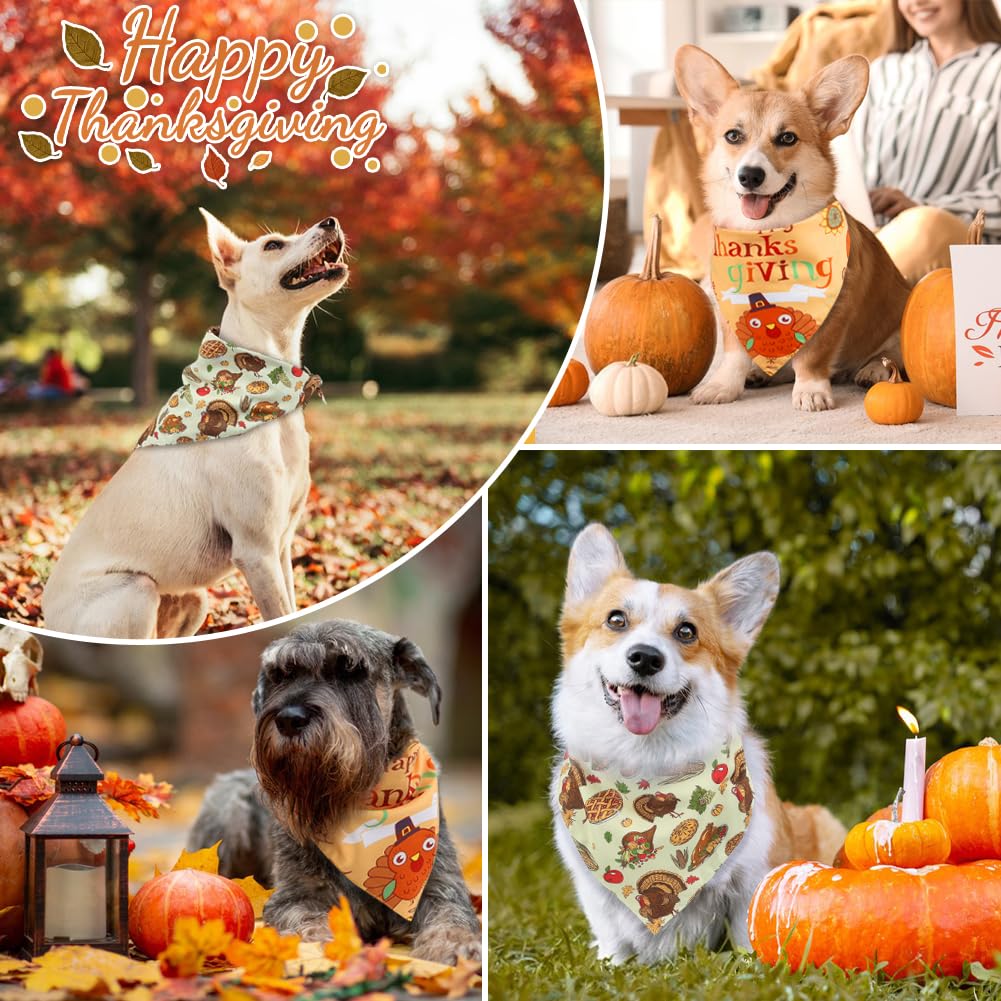 Vivifying Thanksgiving Dog Bandana, 2 Pack Turkey And Pizza Dog Scarves Costumes, Funny Holiday Pet Accessories For Thanksgiving