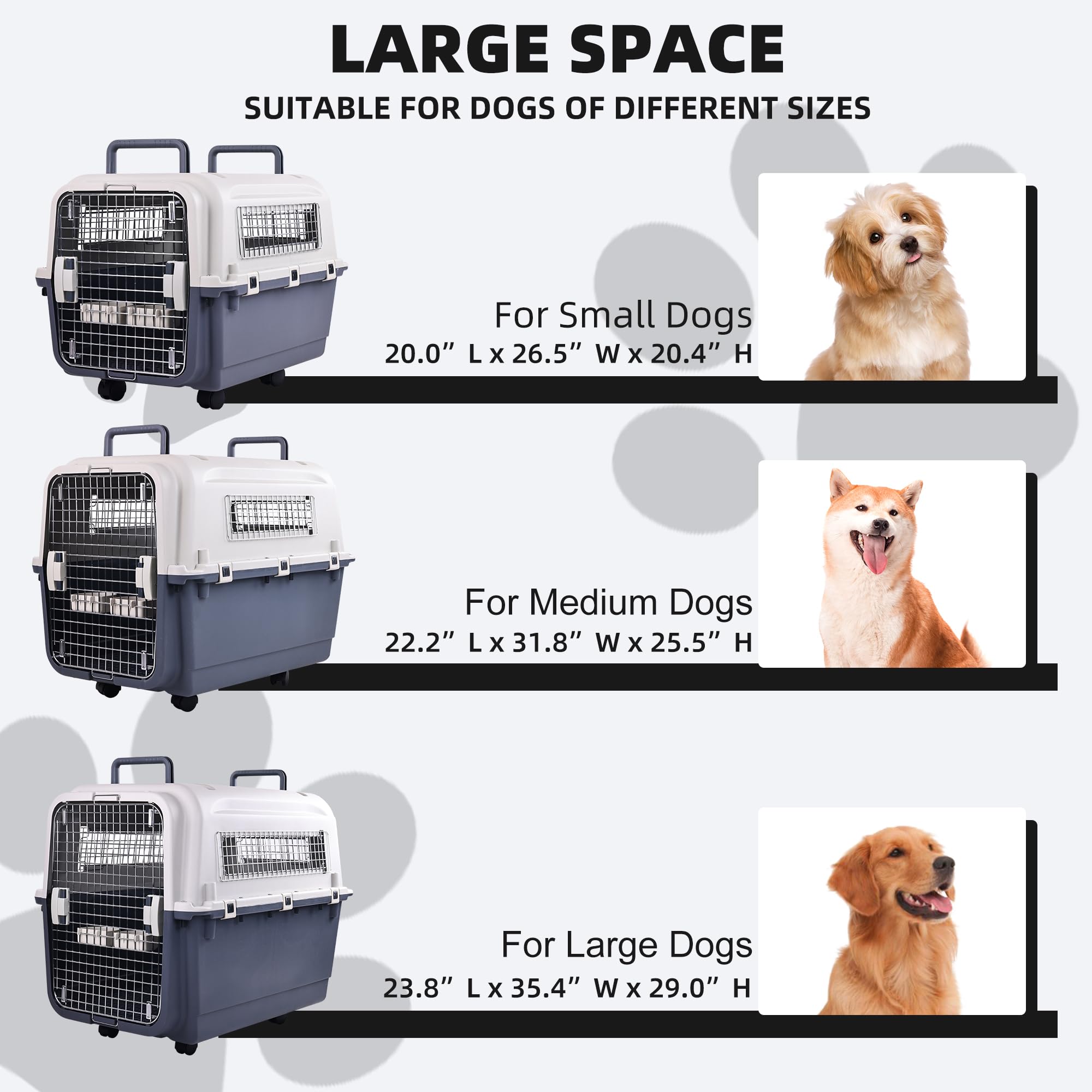 Elevon Plastic Kennels, Plastic Dog Crate, Airline Approved Pet Carrier for Dogs and Cats Longer Traveling, Medium