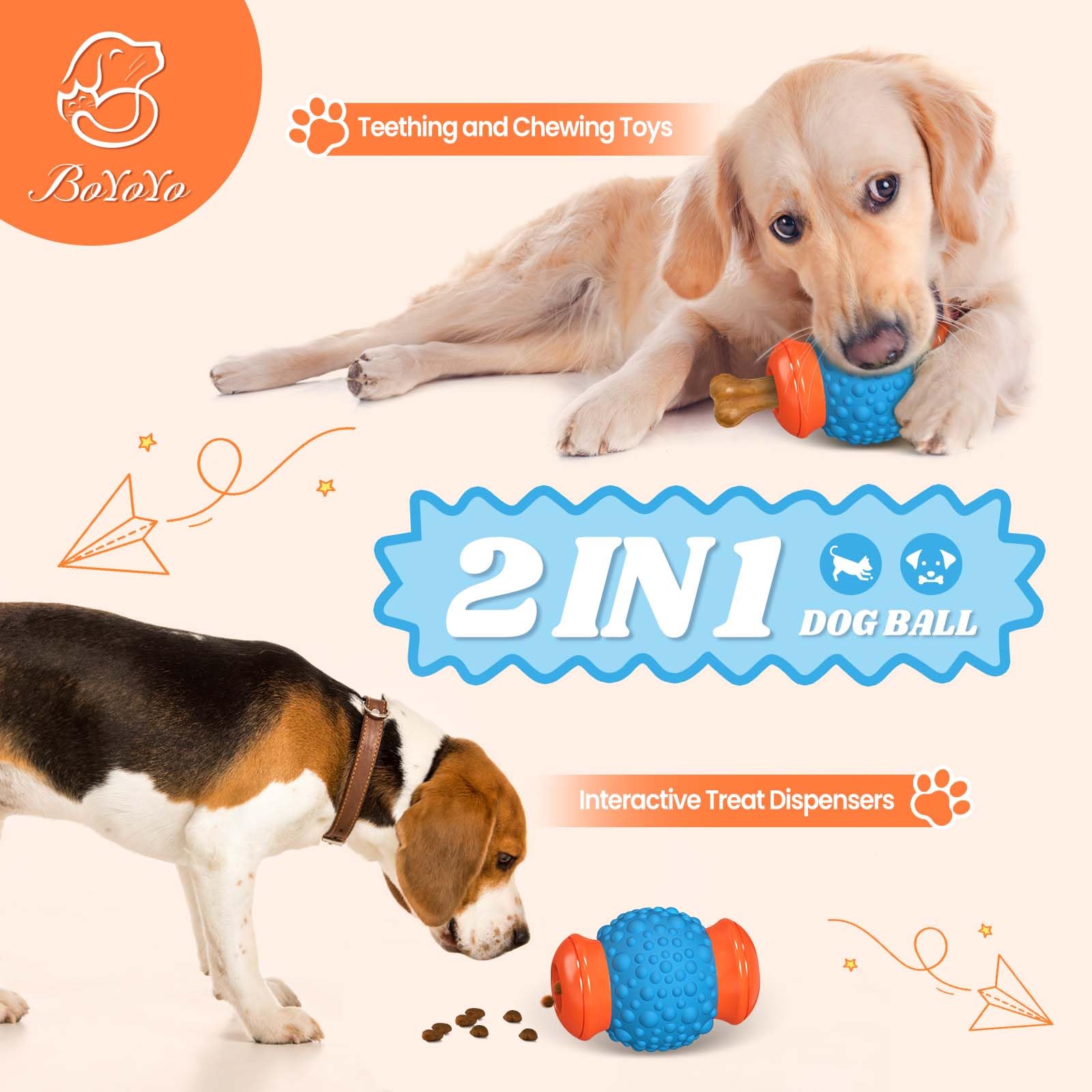 BoYoYo Interactive Dog Toys Treat Dispenser - Slow Puzzle Feeder for Large Dogs, Mental Stimulation for Anxiety Relief & Boredom