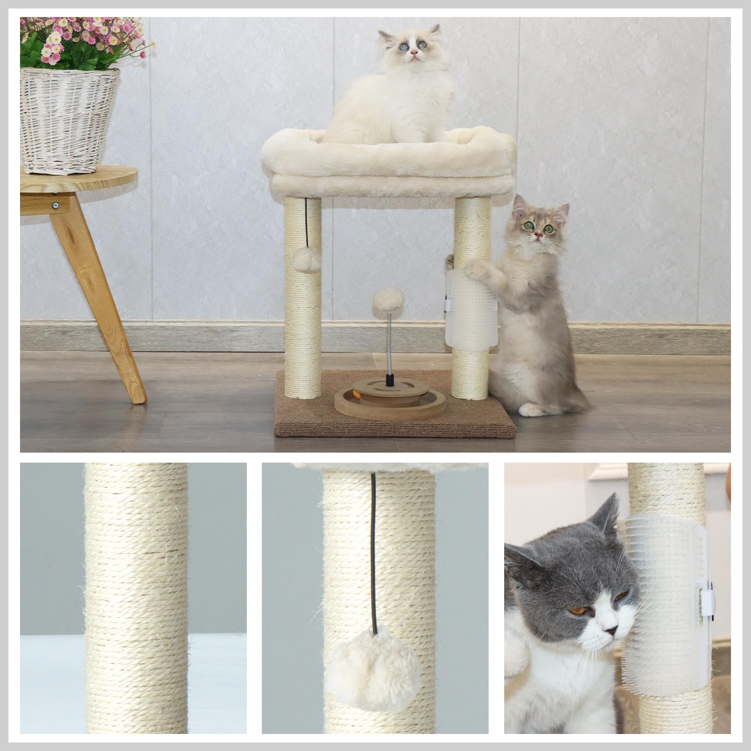 Pawsfans Cat Tree Scratching Post,Small Cat Tower With Perch Bed Scratch For Indoor Cats And Kittens Scratcher.Track Toy Hanging