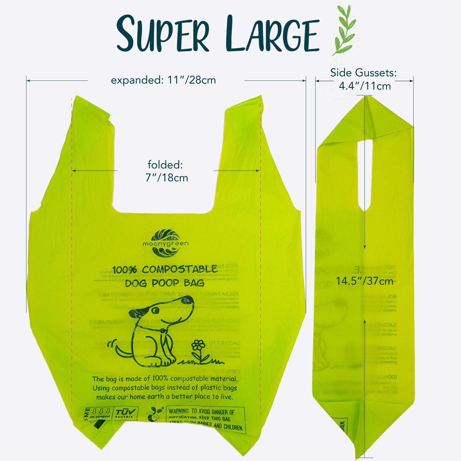 Moonygreen Dog Poop Bag, Compostable Cat Litter Bags With Easy-Tie Handles, Eco-Friendly Pet Waste Bags, Unscented, Vegetable-Based, Extra Thick, Leak Proof, Fits For Dogs And Cat Scoops, 60 Counts