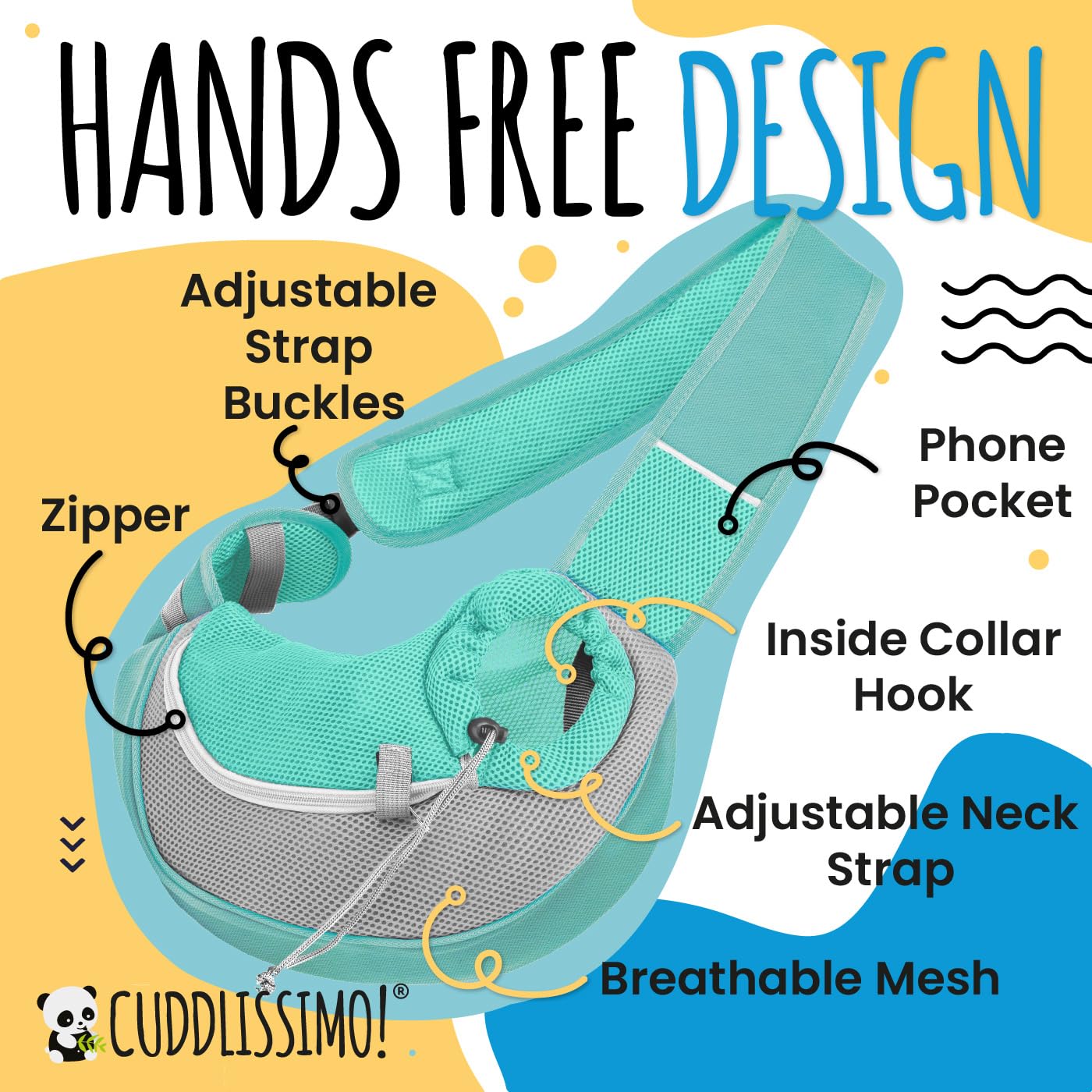 Cuddlissimo! Pet Sling Carrier - Small Dog Puppy Cat Carrying Bag Purse Pouch -For Pooch Doggy Doggie Yorkie Chihuahua Baby Papo