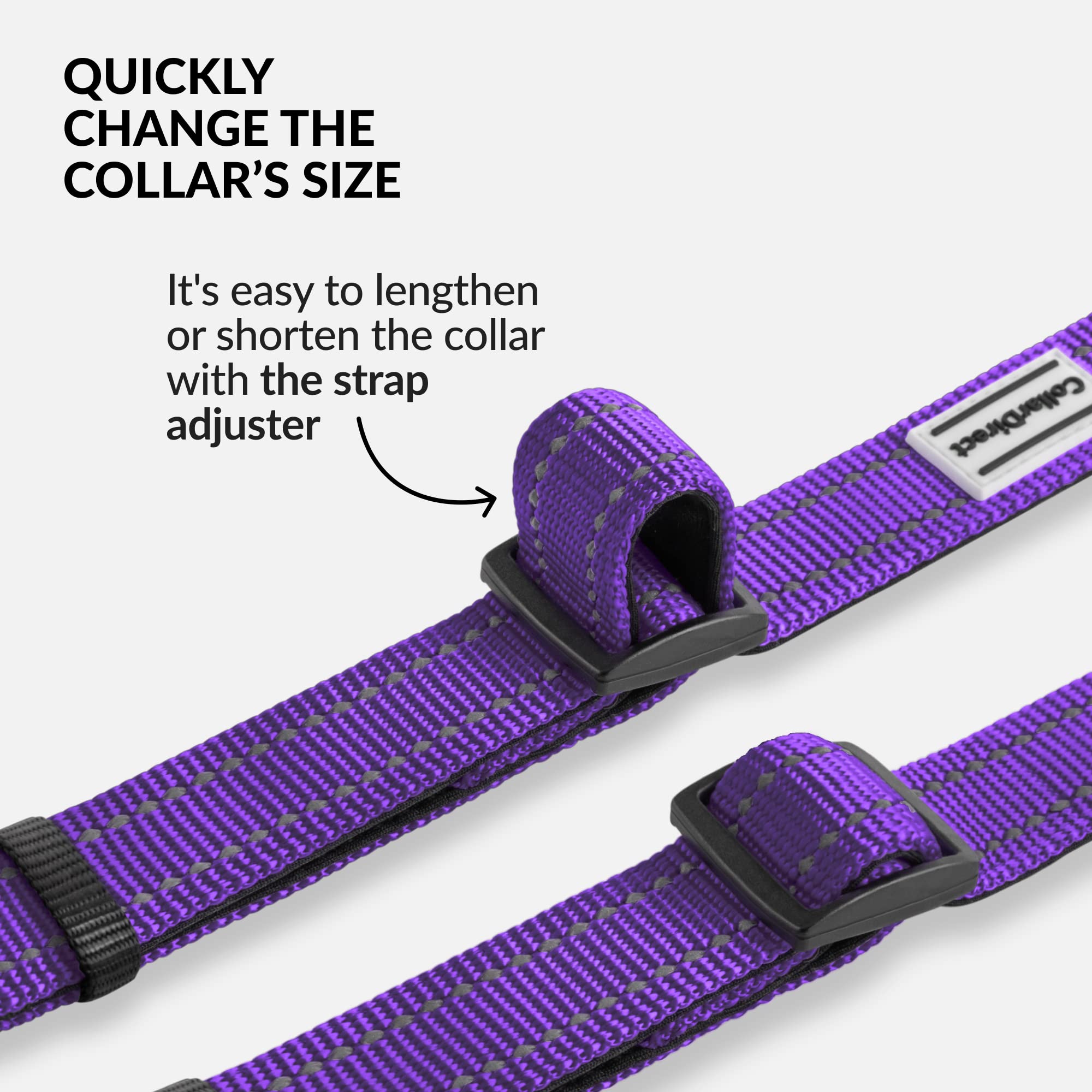 Collardirect Reflective Padded Dog Collar For A Small, Medium, Large Dog Or Puppy With A Quick Release Buckle - Boy And Girl - Nylon Suitable For Swimming (12-16 Inch, Purple)