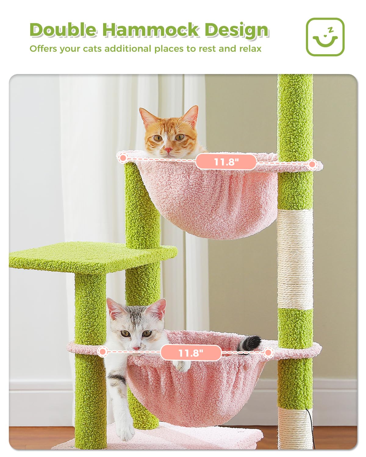 Muttros Pink Cat Tree, 47.6'' Cat Tower With 2 Metal Frame Hammock, Cat Scratching Post For Indoor Cats With 2 Removable Pompom