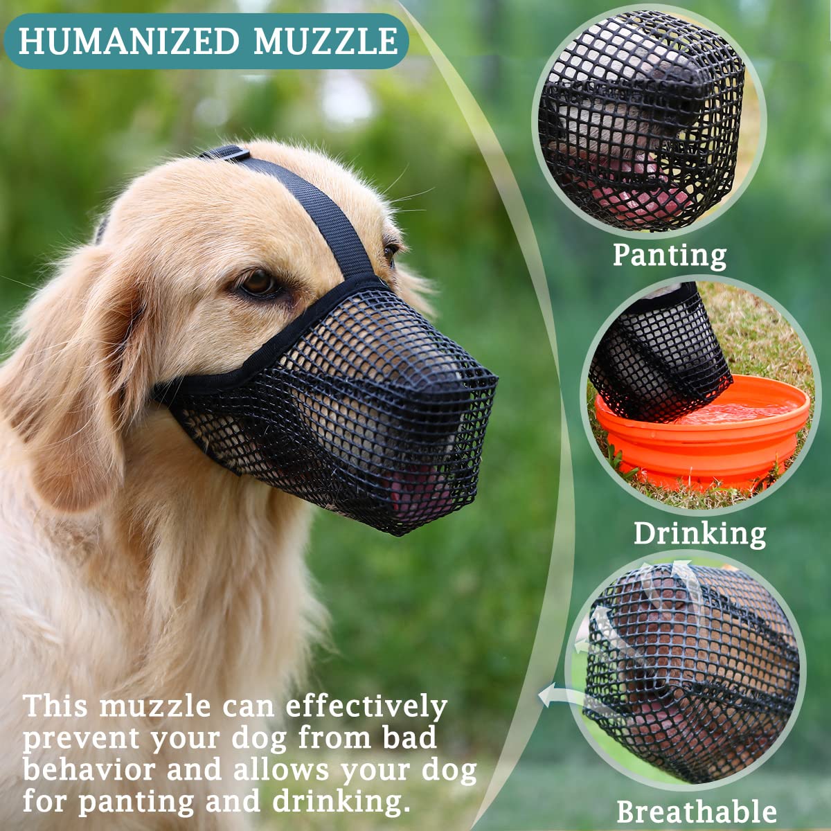 Mayerzon Dog Muzzle, Patented Mesh Muzzles For Small Medium Large Dogs, Soft Covered Mouth Guard With Adjustable Straps, Prevent