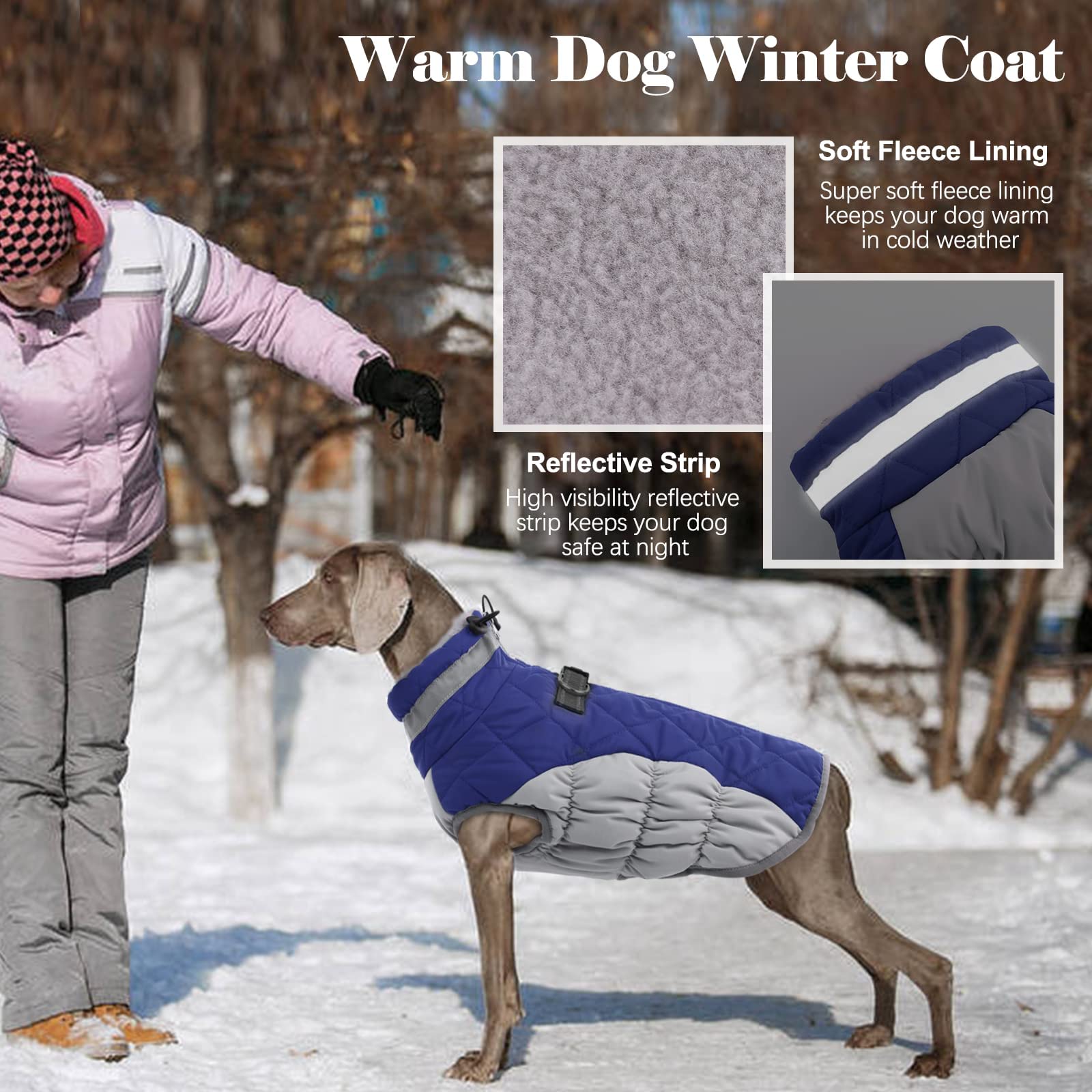 Lelepet Warm Dog Winter Coat Waterproof Dog Jacket With Harness Built In, Reflective Fleece Vest, Adjustable Neckline, Zippered