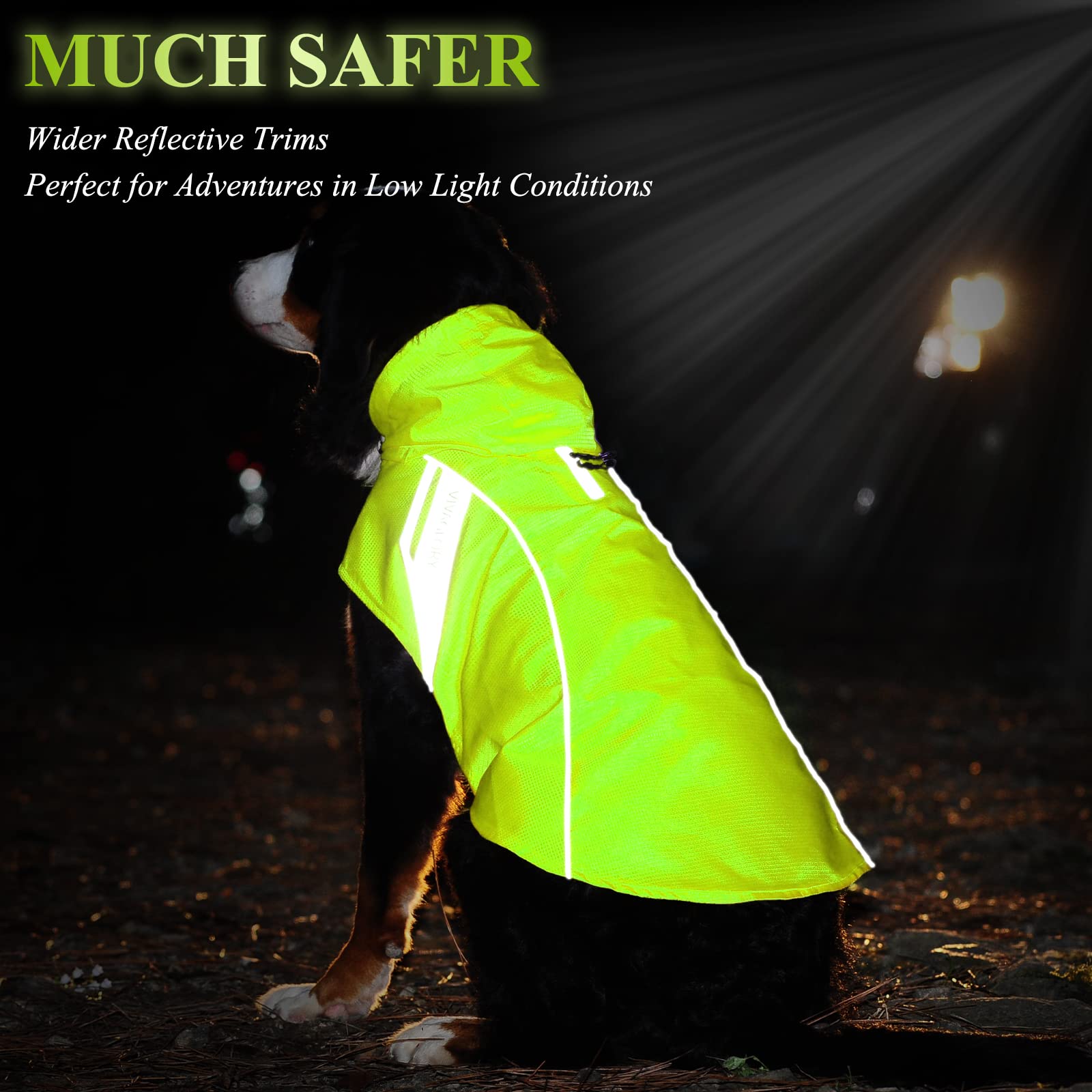 Vivaglory Dog Raincoat For Small Dogs, Easy On & Off Pet Rain Clothes With Storage Bag, Reflective Lightweight Breathable Dogs Safety Vest Jackets For Adventures, Walking, Hunting, Bright Yellow